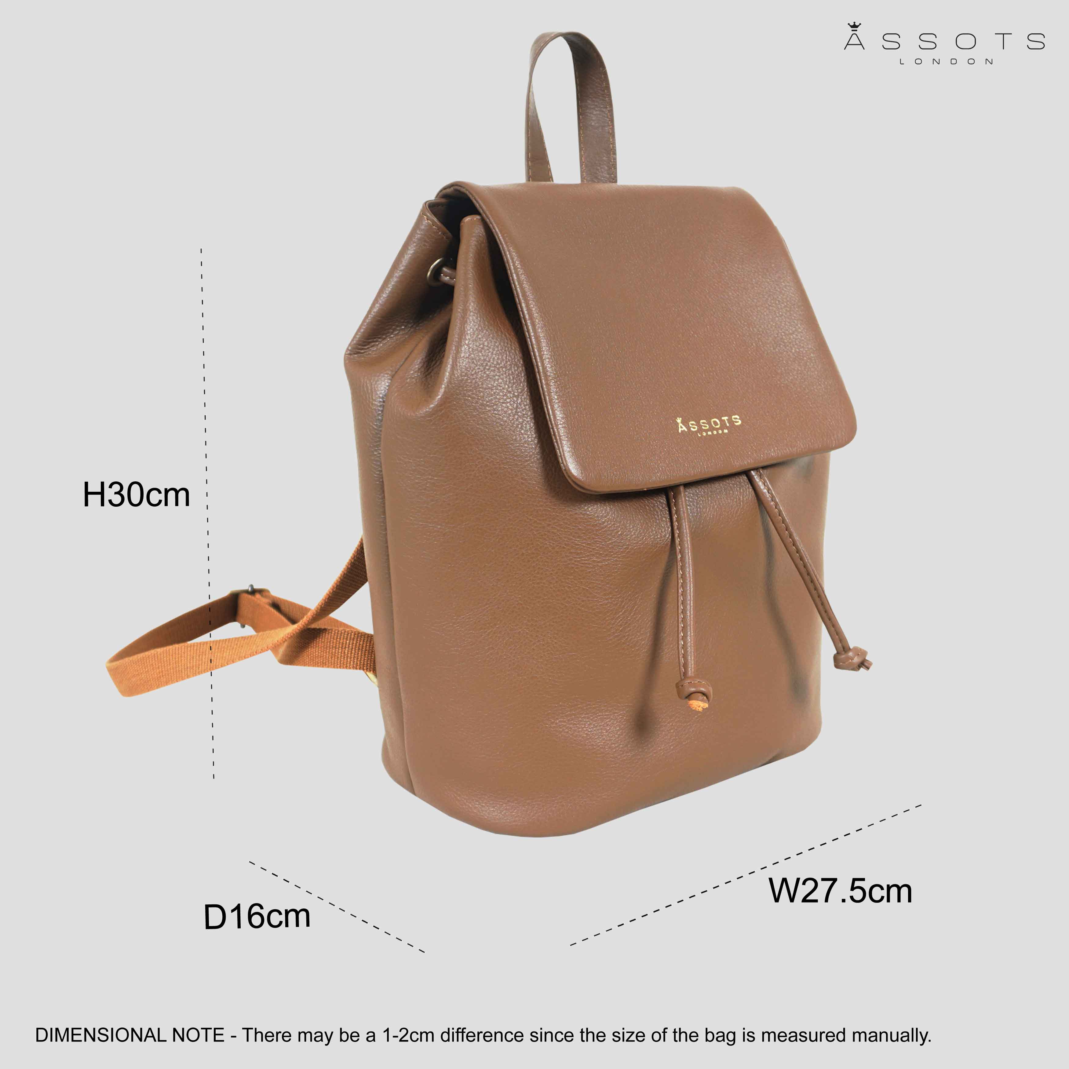 Tan 'GRACE' Full Grain Leather Flap-over Backpack, Image 6 of 6