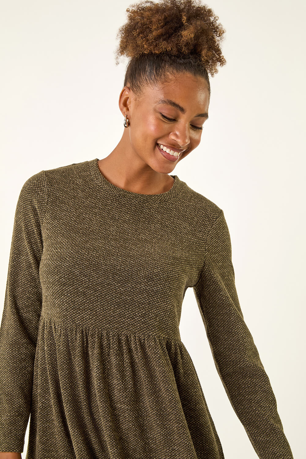 KHAKI Textured Frill Dress, Image 5 of 5