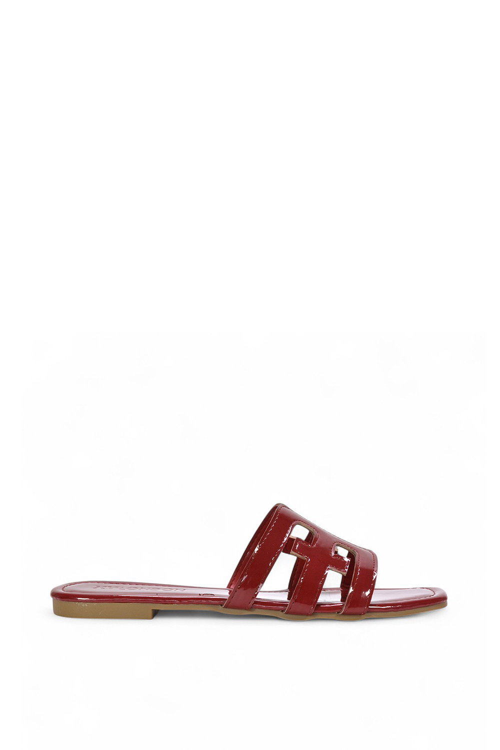 Black 'Ellie' Square Toe Cut Out Strap Flat Sandal Slides