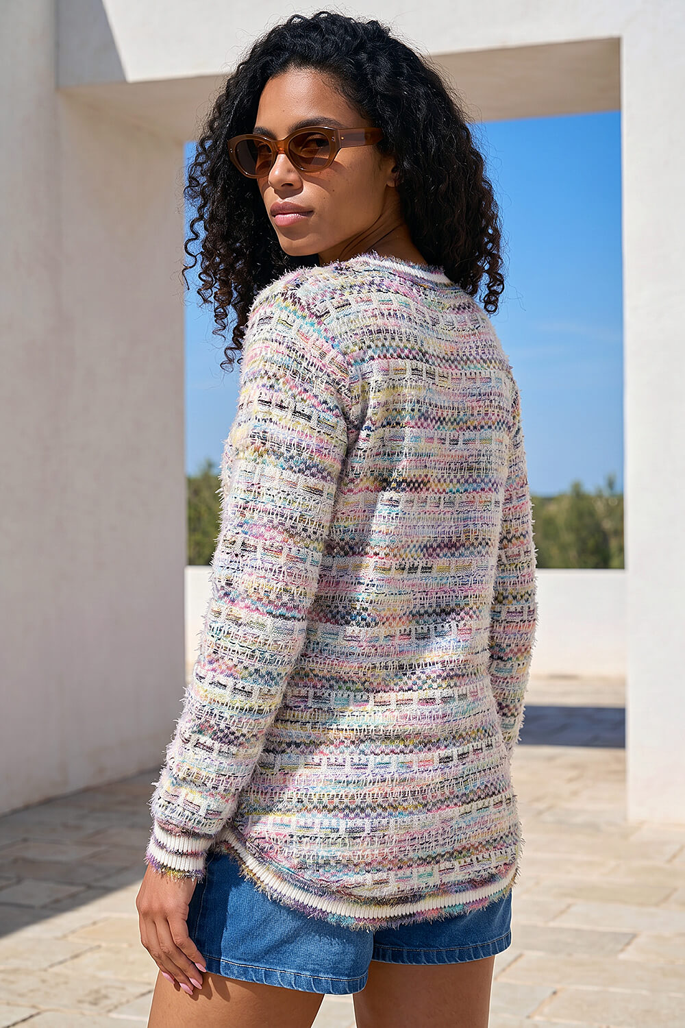 Lilac Space Dye Curved Hem Knit Jumper, Image 4 of 4