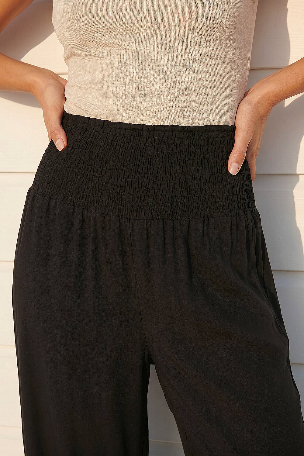 Black Shirred Wide Leg Trouser, Image 5 of 4