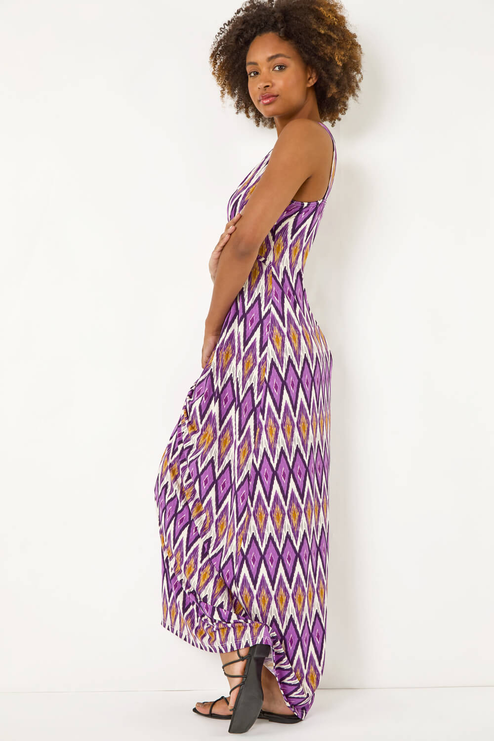 Purple Geometric V-Neck Maxi Dress, Image 1 of 5