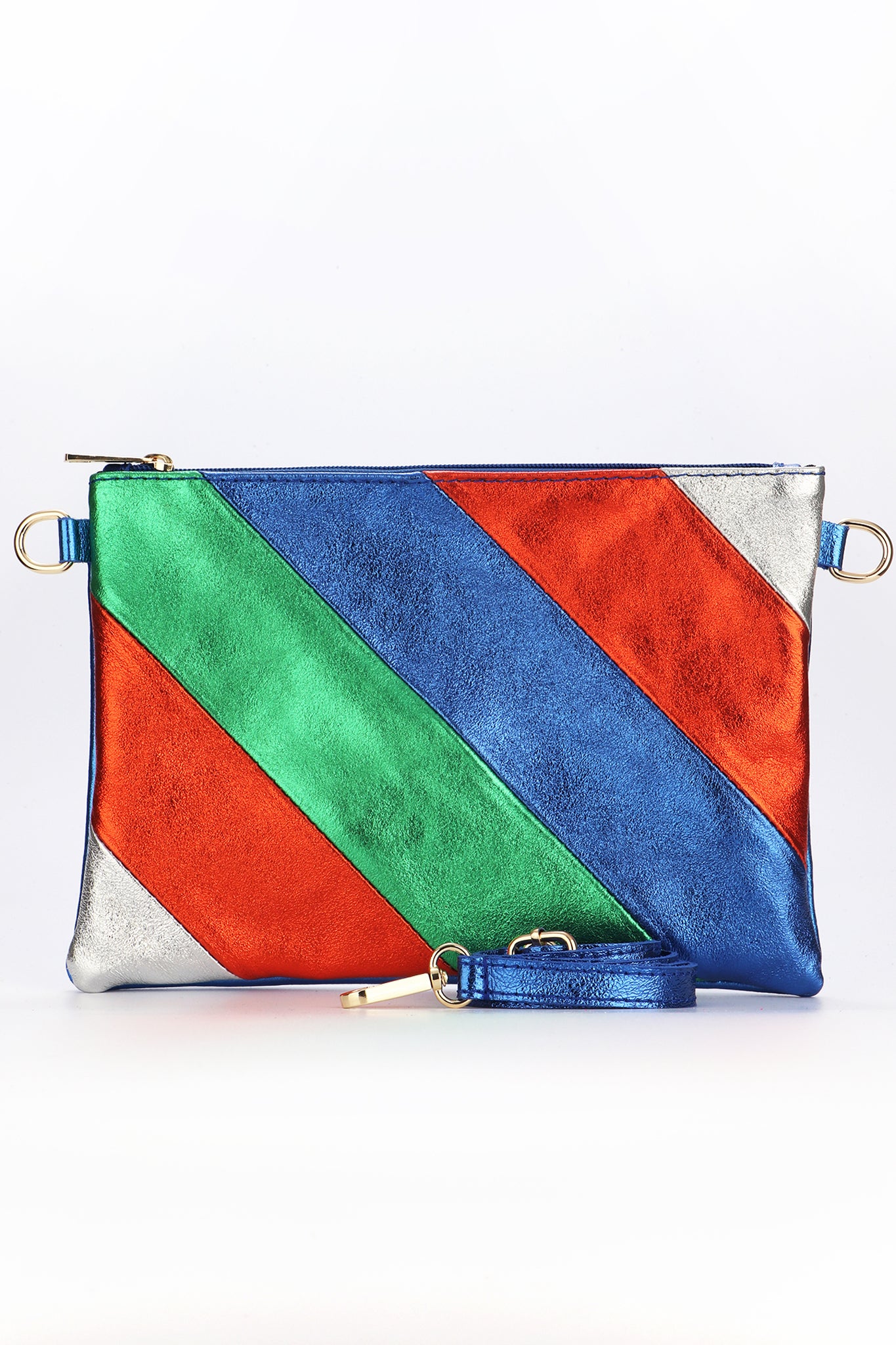 Multi Rainbow Striped Italian Leather Clutch Bag, Image 1 of 3