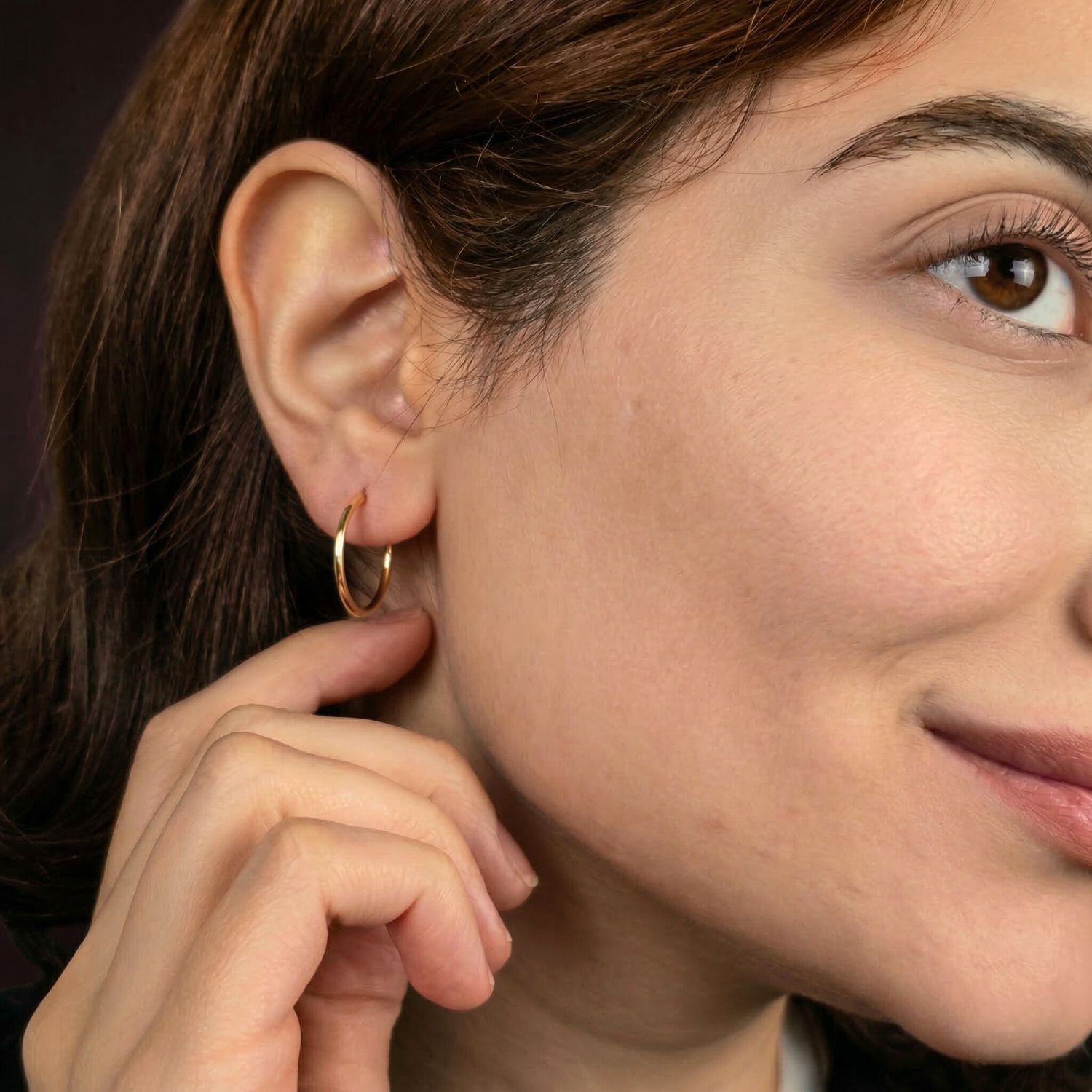 Gold Small Plain Gold Plated Hoop Earrings, Image 3 of 5