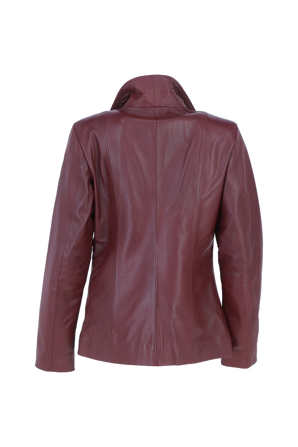 Burgundy Casual Leather Jacket with Classic Collar, Image 4 of 4