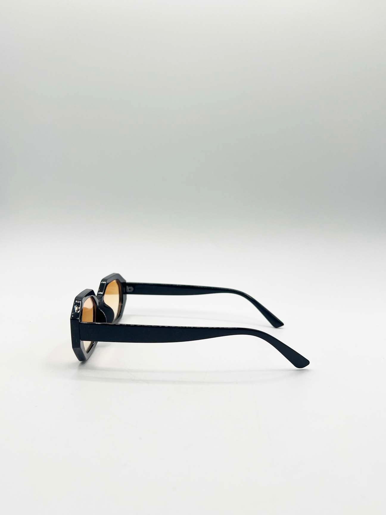 Black Oval Geomentric Sunglasses in Black Orange, Image 5 of 6