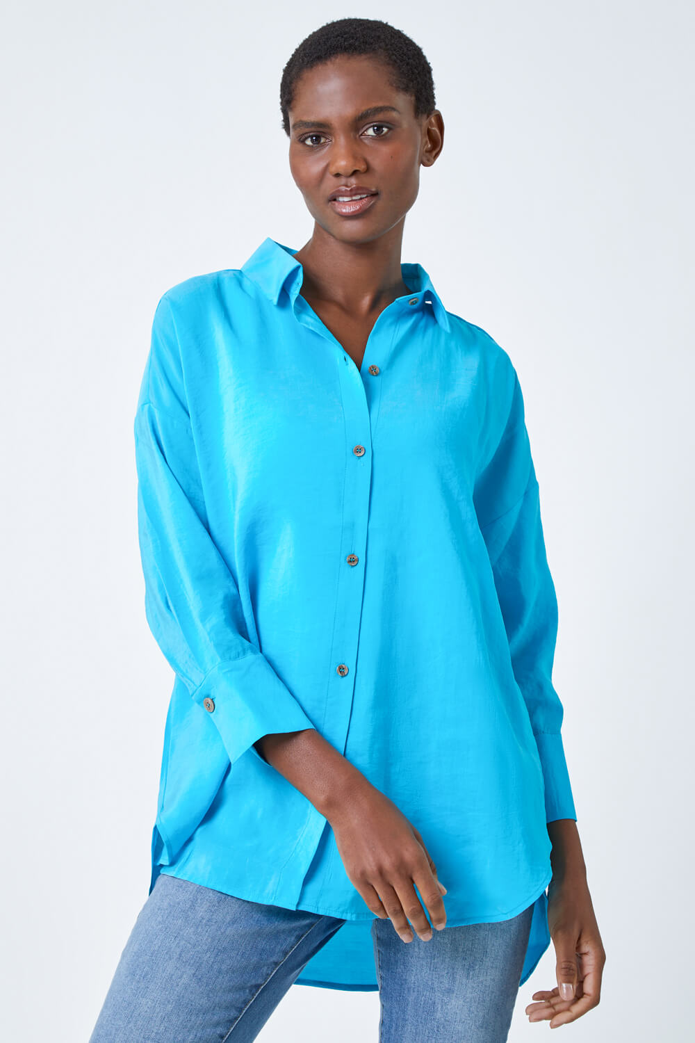 Turquoise Oversized Longline Shirt, Image 5 of 5