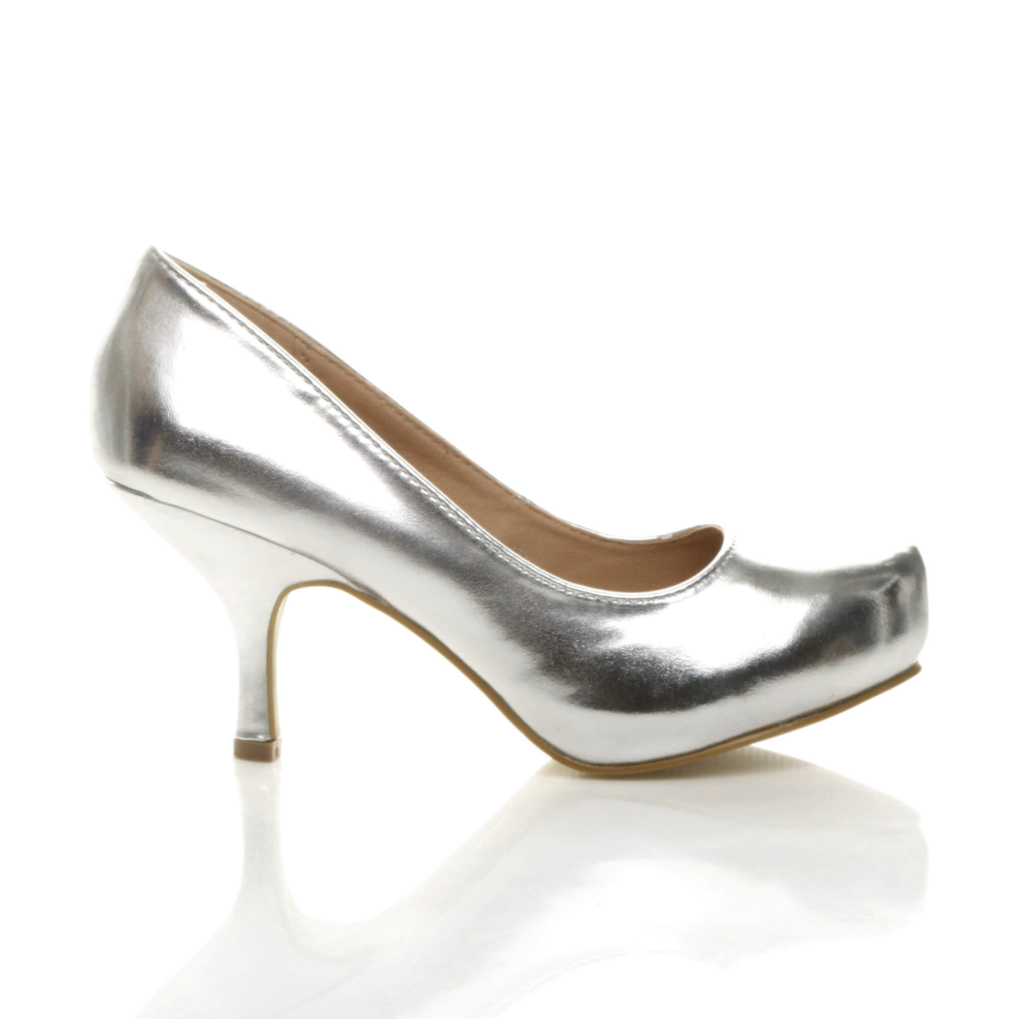 Silver Mid High Heel Court Shoes, Image 2 of 8