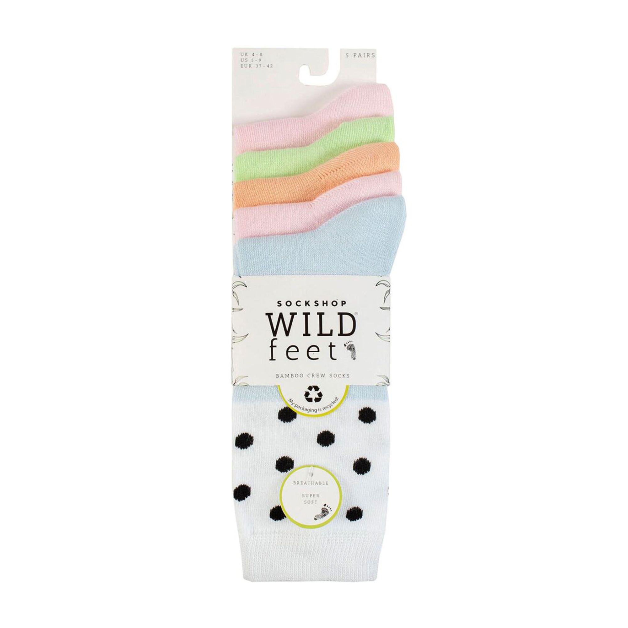 Pink Flourescent 5 Pack Ladies Jacquard Patterned Crew Socks, Image 3 of 3