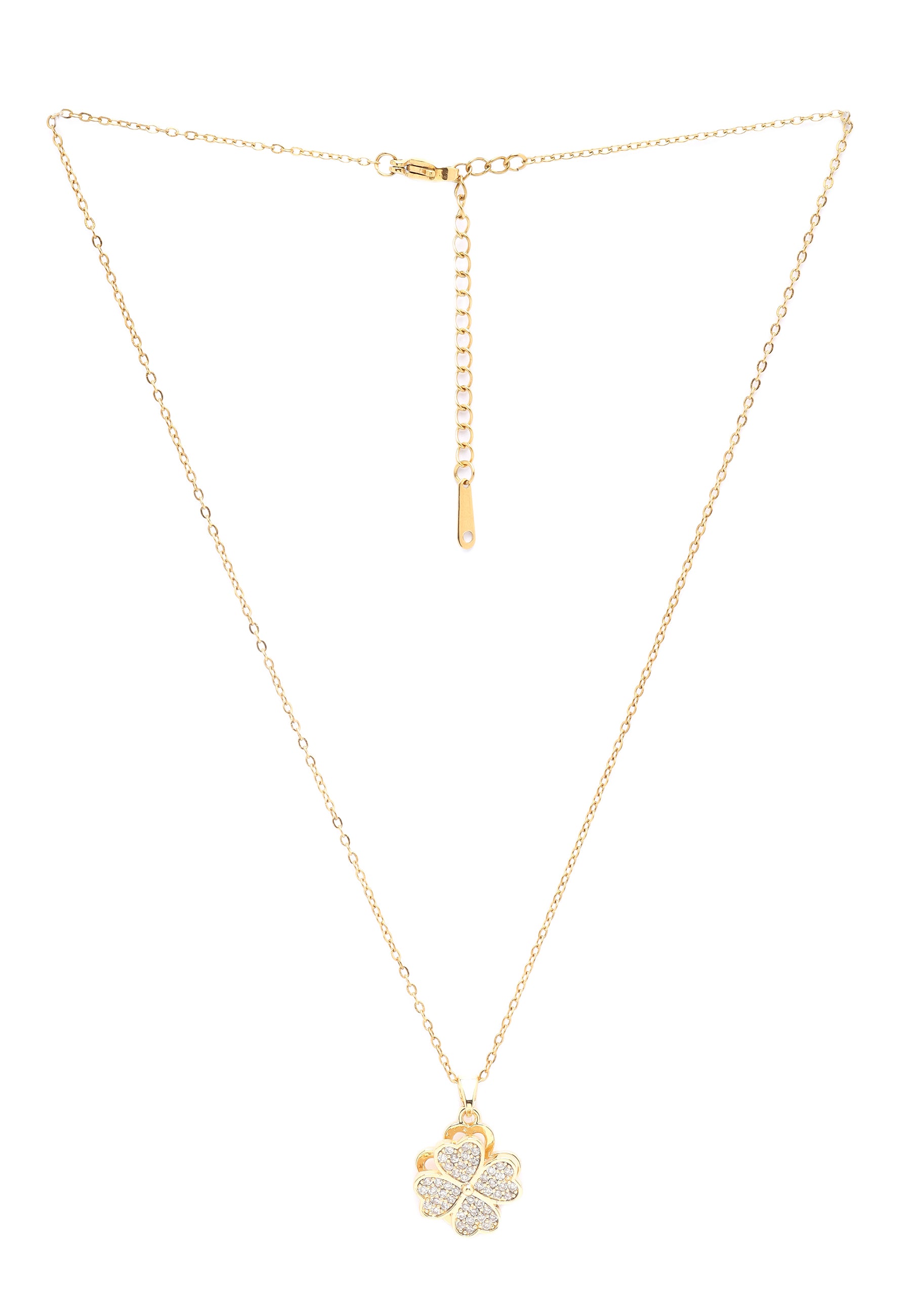 Metallic Golden Clover Sparkle Floral Pendant.