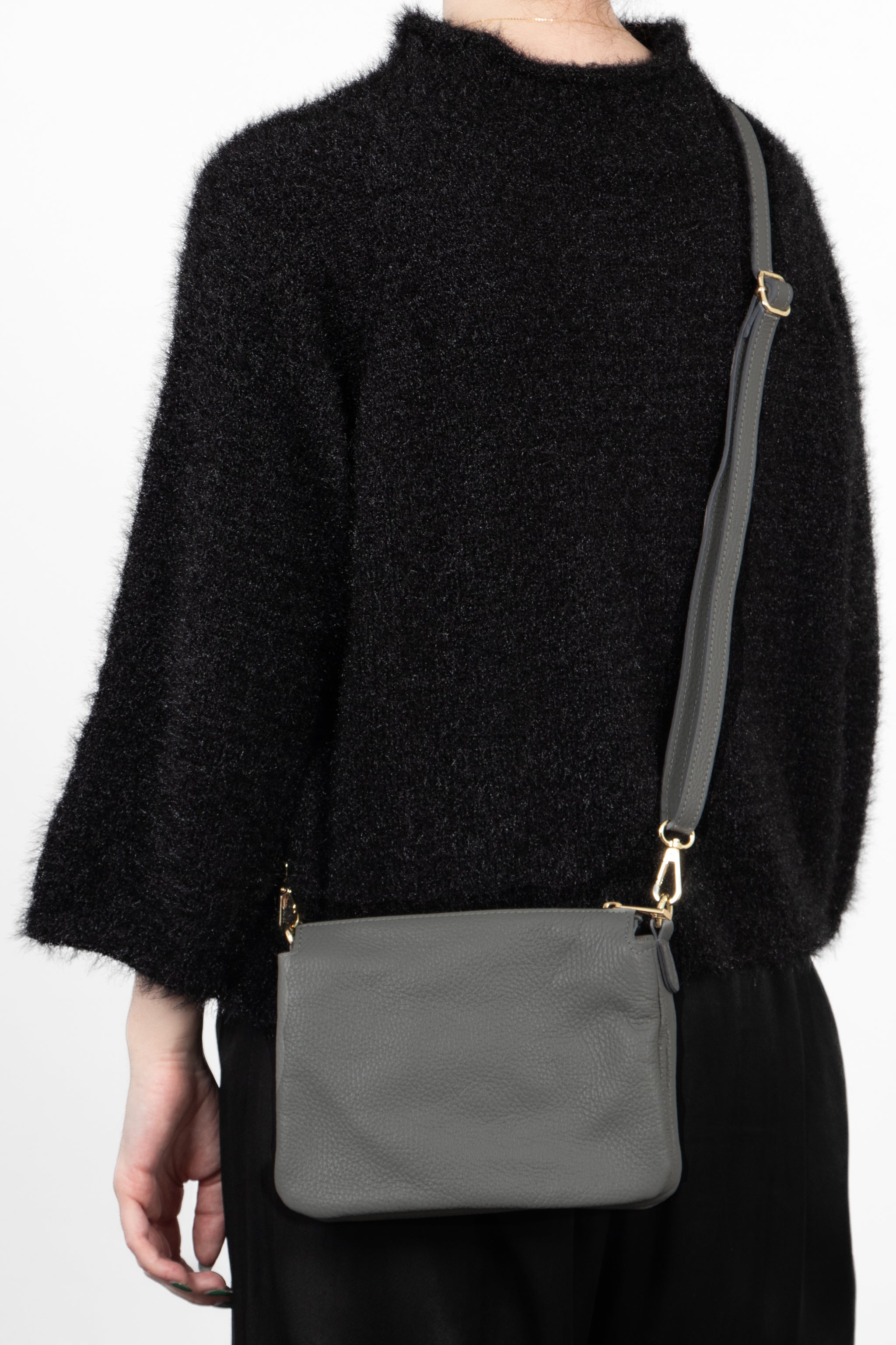 Grey Gia Metallic Italian Leather Crossbody Bag, Image 2 of 3