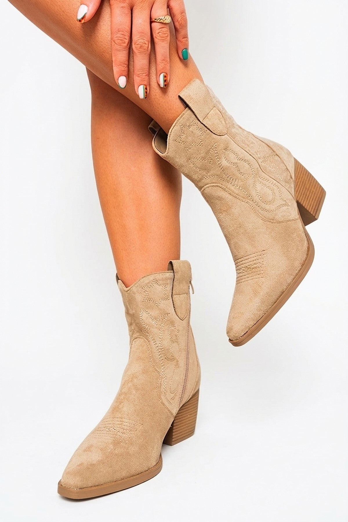 Khaki iKrush Khaki Laura Suede Cowboy Ankle Length Boots, Image 5 of 8