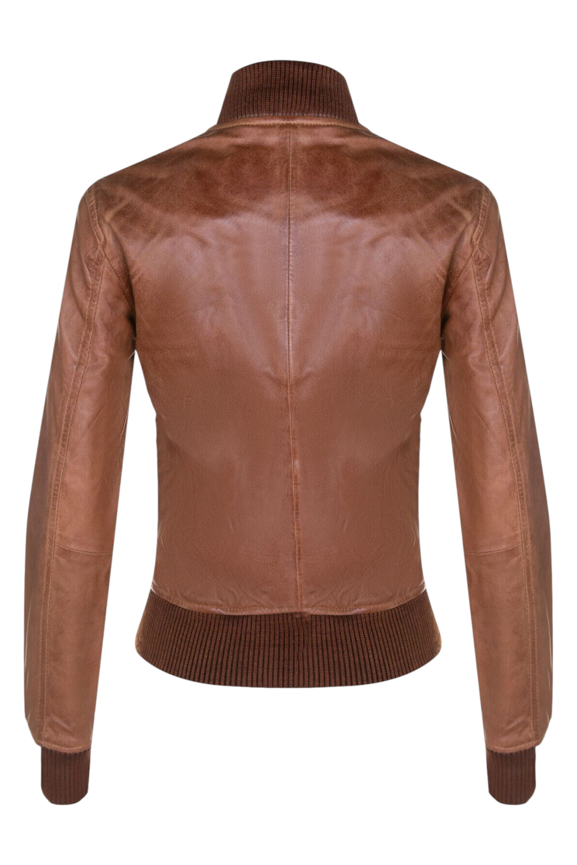 Tan MA-1 Leather Bomber Jacket-Abbotsford, Image 4 of 5