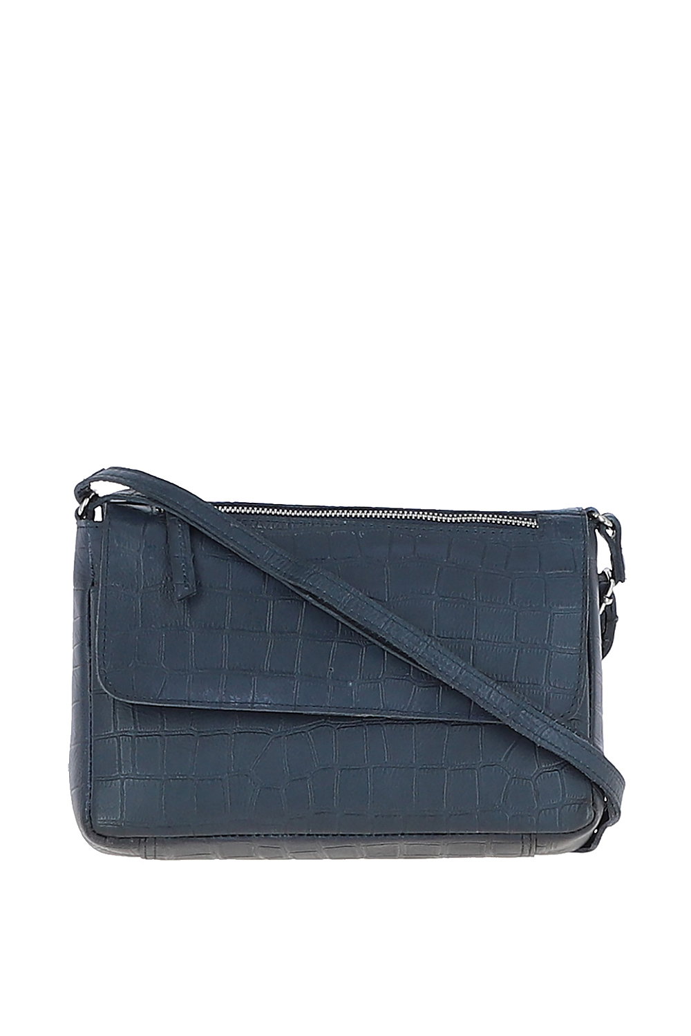 Navy Ashwood Leather Navy 'Valentina' Flap Over Croc Print Real Leather Shoulder Bag, Image 1 of 5