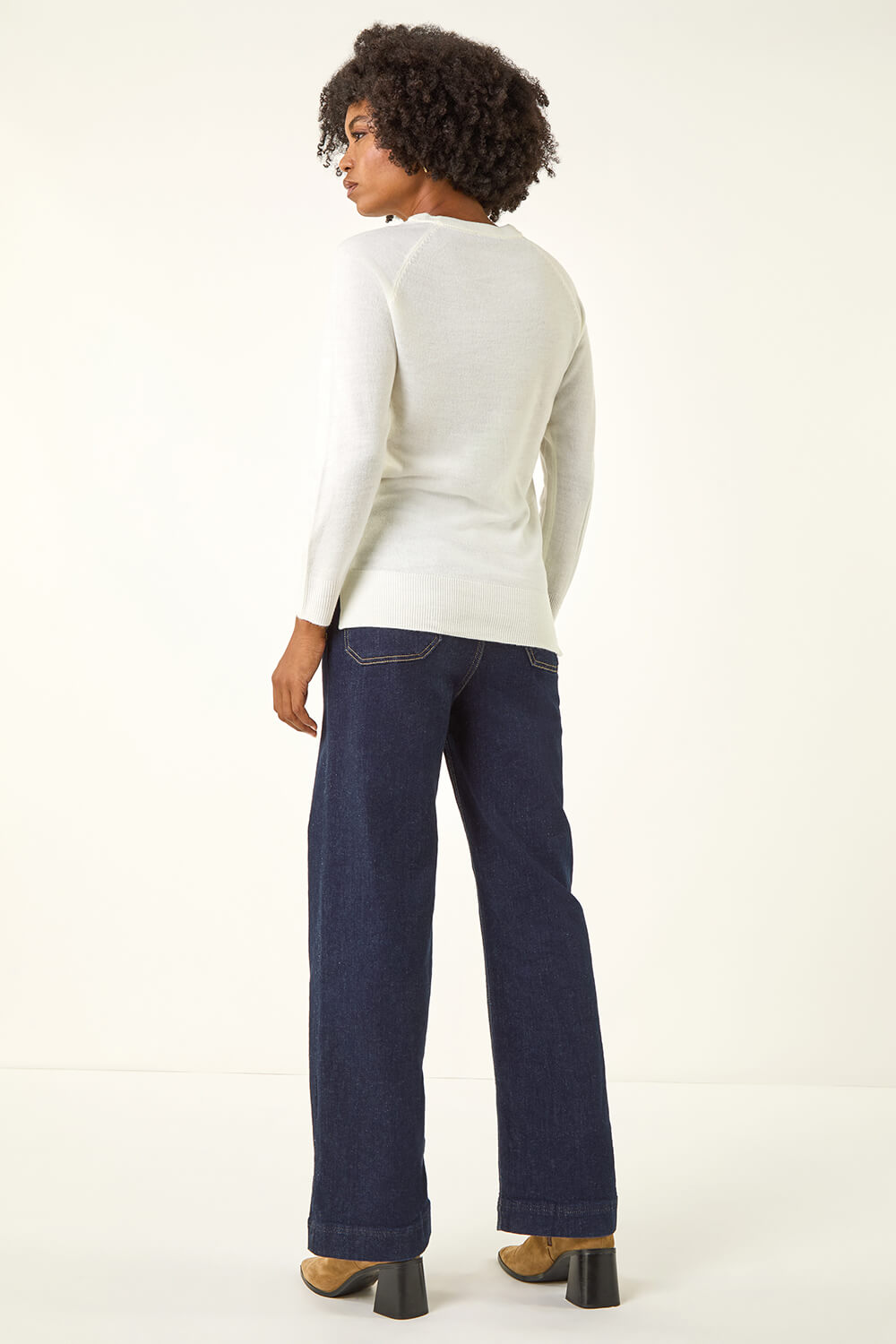 Ivory Plain Soft Crew Neck Jumper, Image 4 of 5