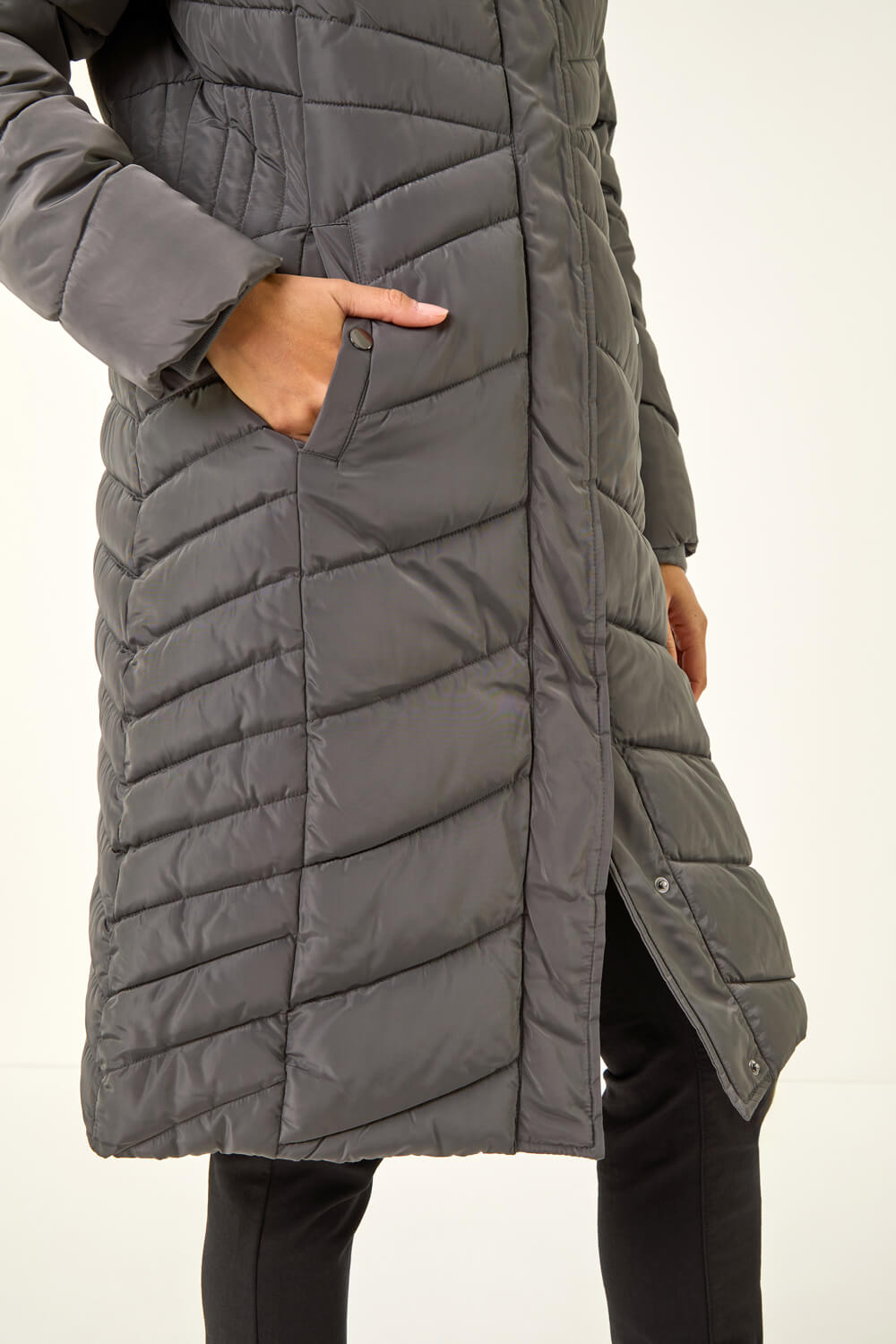 Charcoal Hooded Quilted Coat, Image 6 of 5