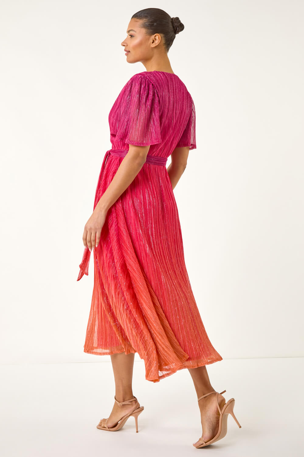 strapless open back dress PINK AND ORANGE OMBRE MIDI DRESS WITH DRAPED SKIRT – Arelia's Dream main image 1