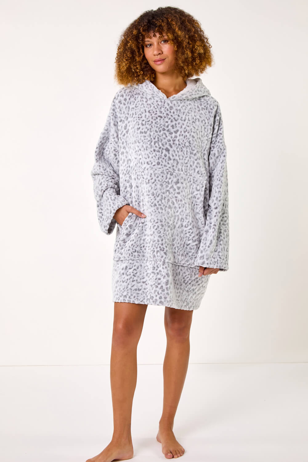 Light Grey Animal Print Lounge Blanket Hoodie, Image 3 of 7