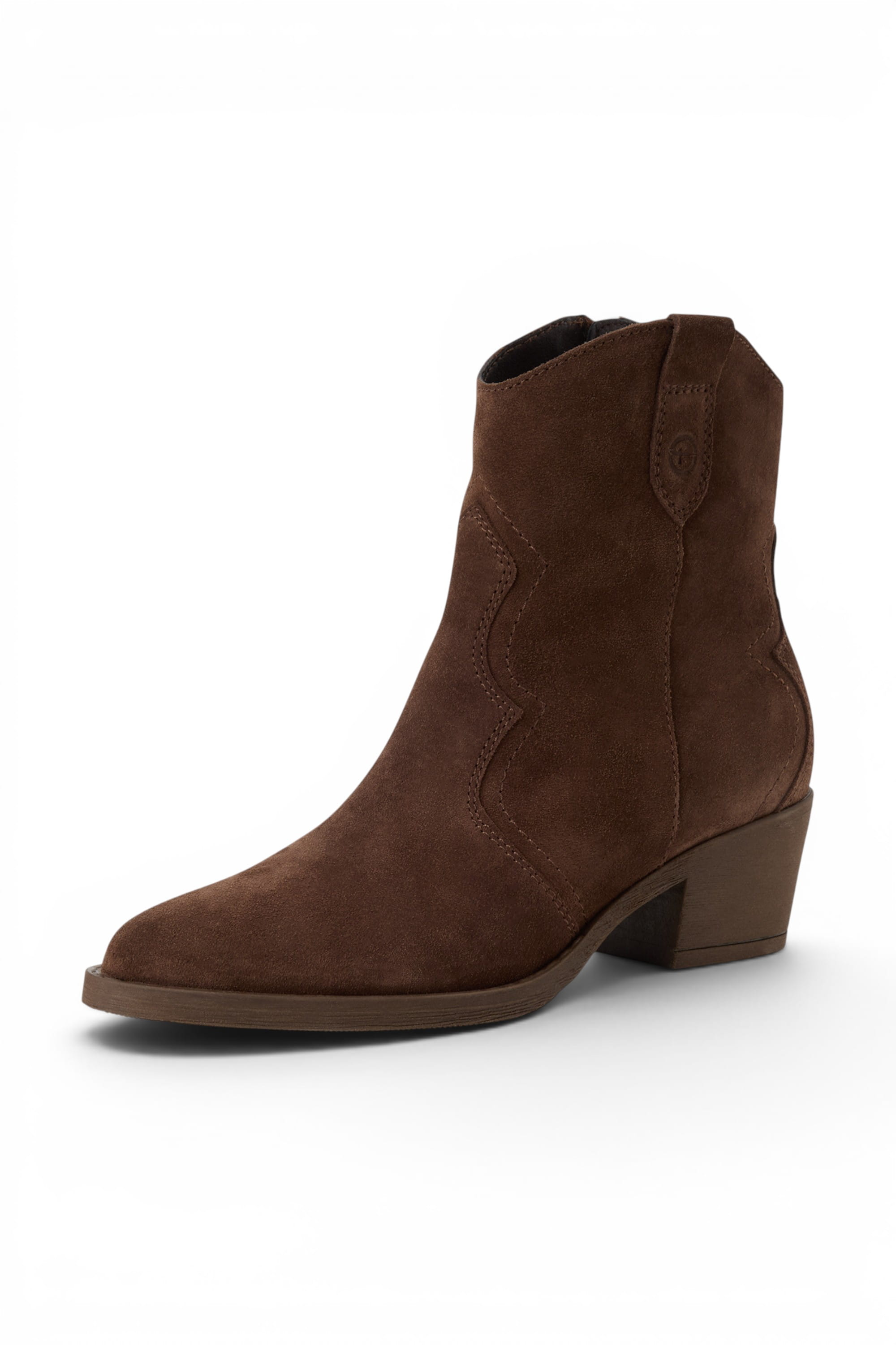Brown Suede Leather Cowboy Western Ankle Boots, Image 2 of 8