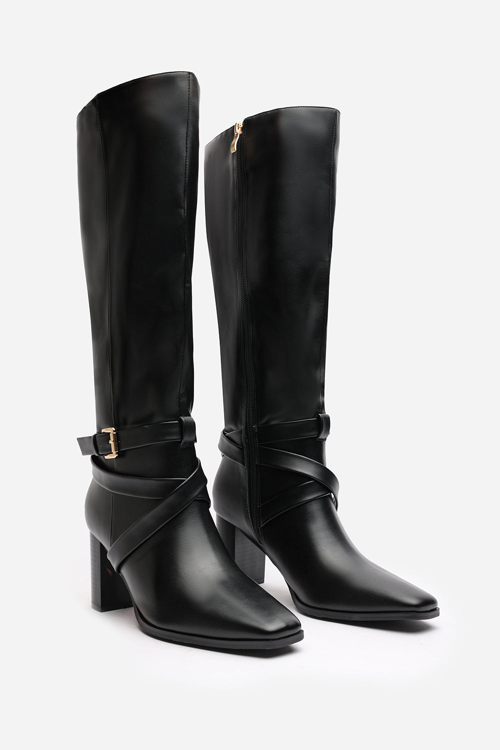 Black 'Tamsin' Knee High Boots Wrap Buckle Strap, Image 4 of 7