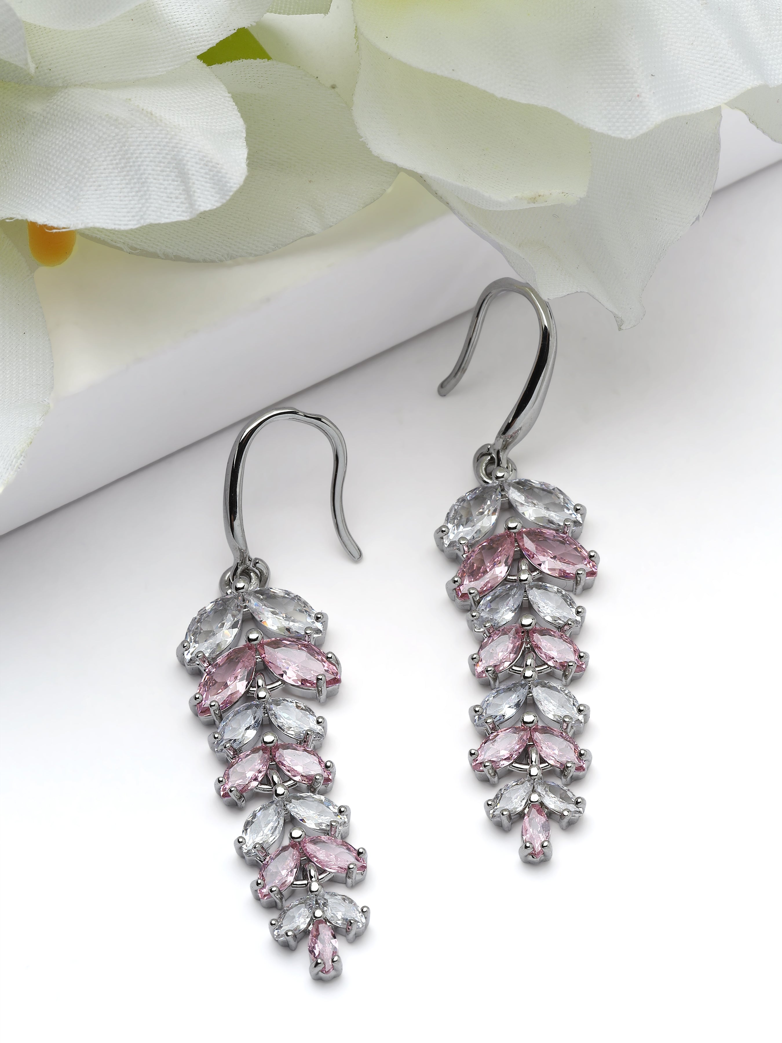 Light Pink Leaf Cluster Drop Earrings, Image 3 of 3