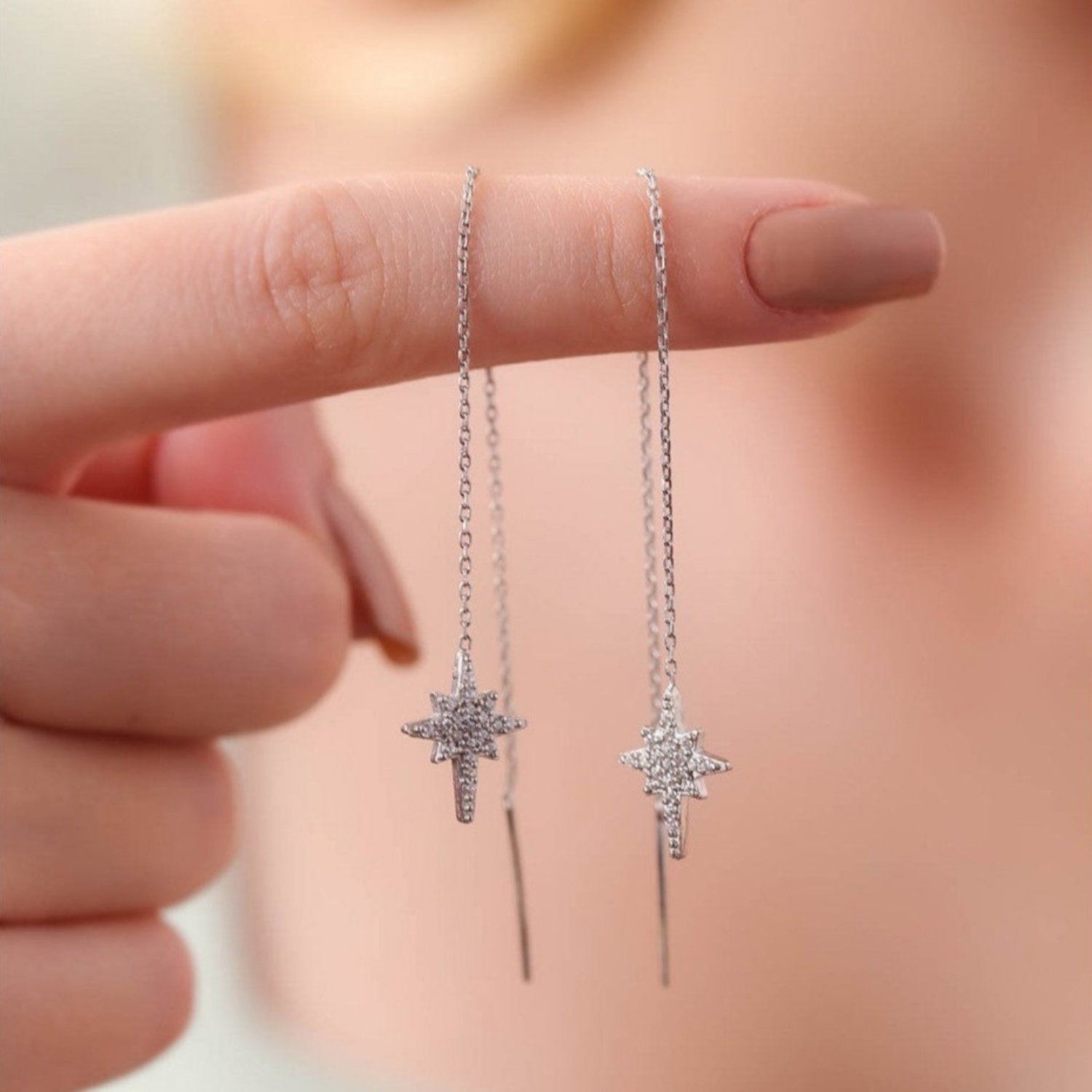 Silver Spero Silver Northernstar Starbust Sterling Silver Chain Drop Earring - Pair, Image 3 of 4