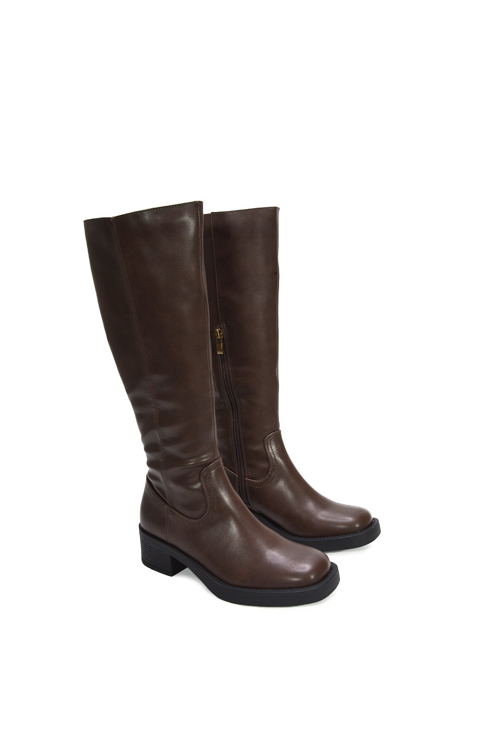 Brown XY LONDON Brown 'Nyx' Knee High Equestrian Style Biker Riding Boots, Image 6 of 7