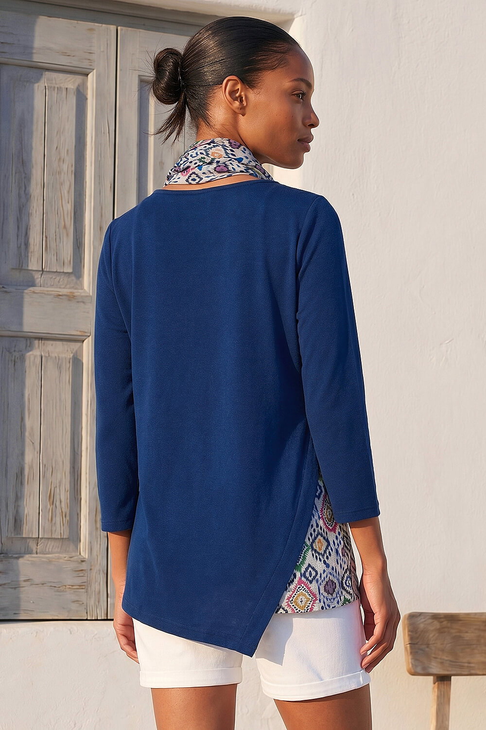 Navy Asymmetric Hem Detachable Scarf Top, Image 5 of 5