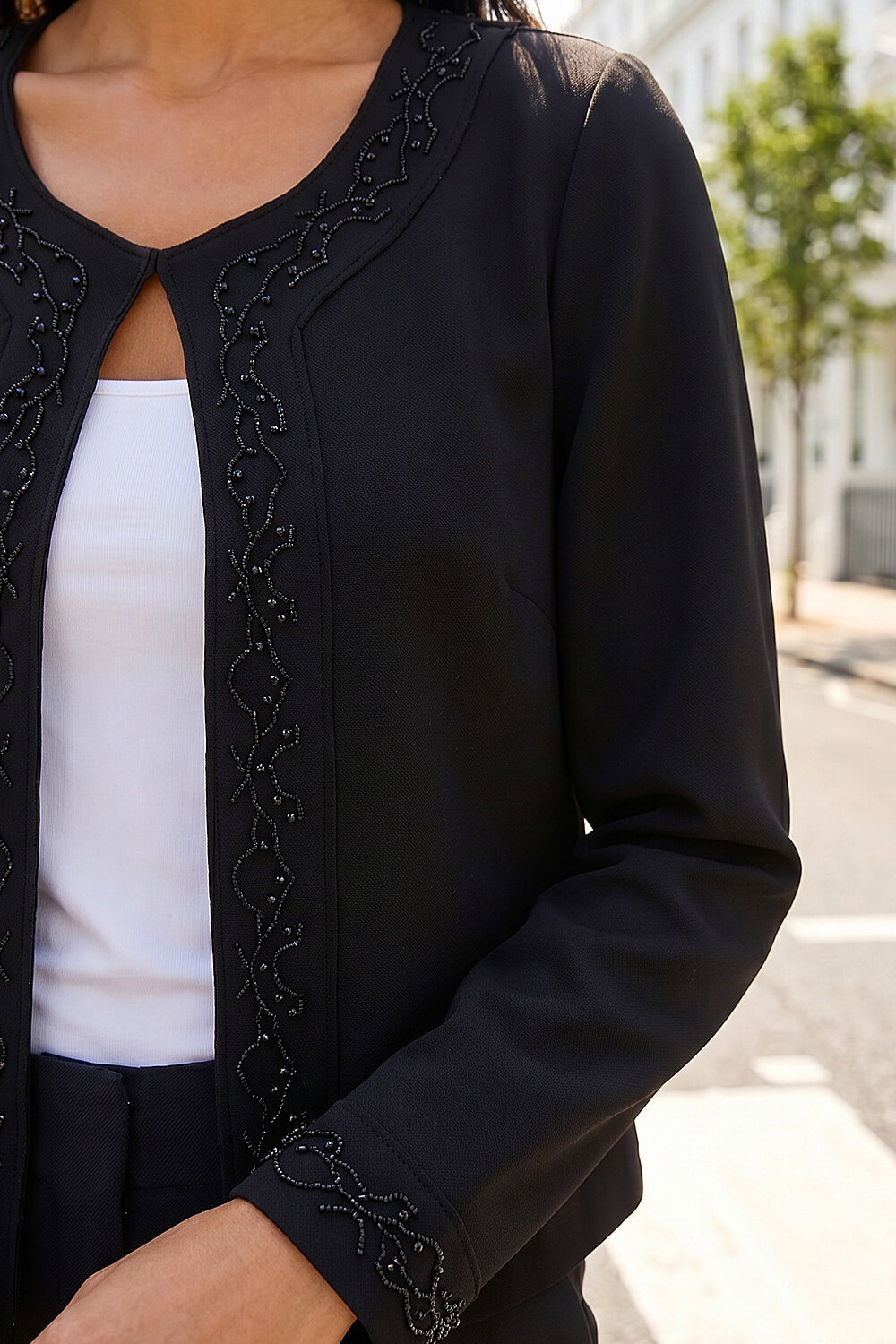 Black Beaded Trim Open Jacket, Image 5 of 4