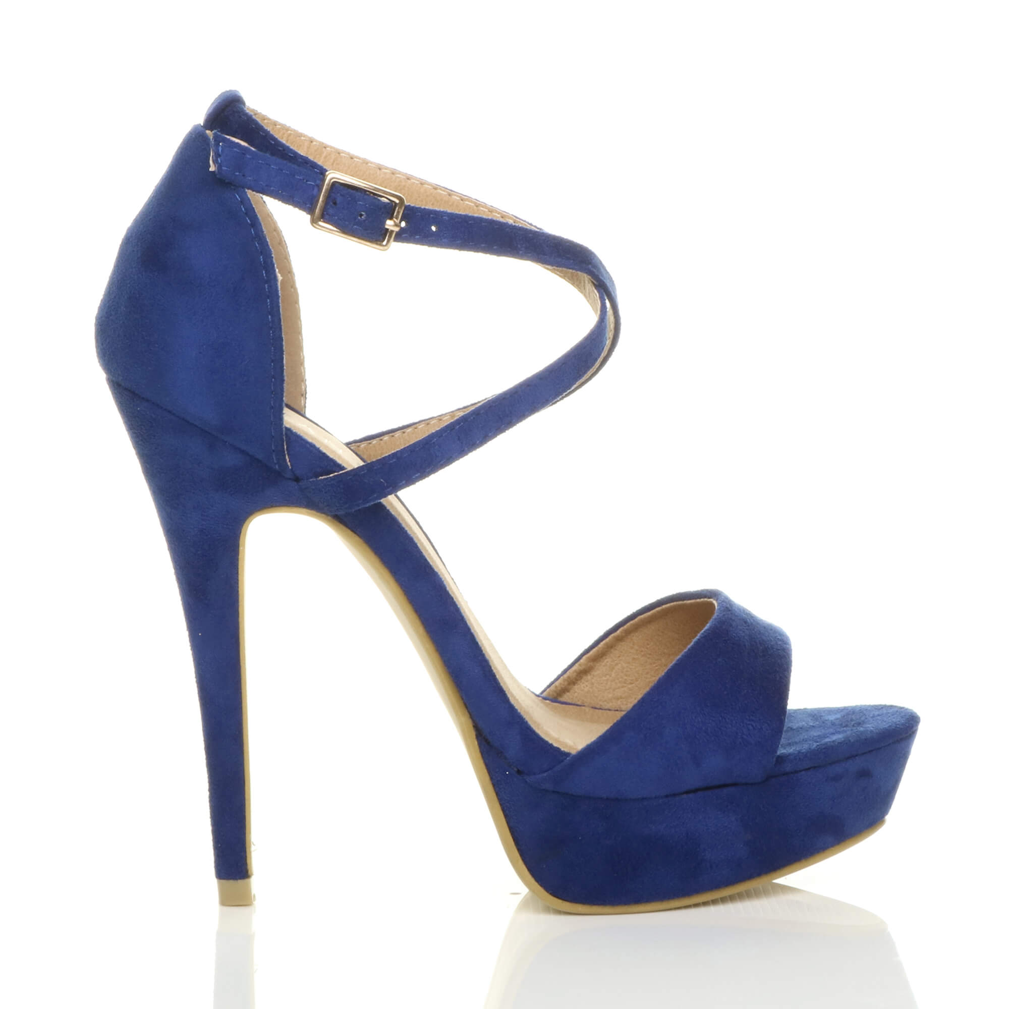 Royal Blue High Heel Crossed Straps Platform Sandals, Image 2 of 6