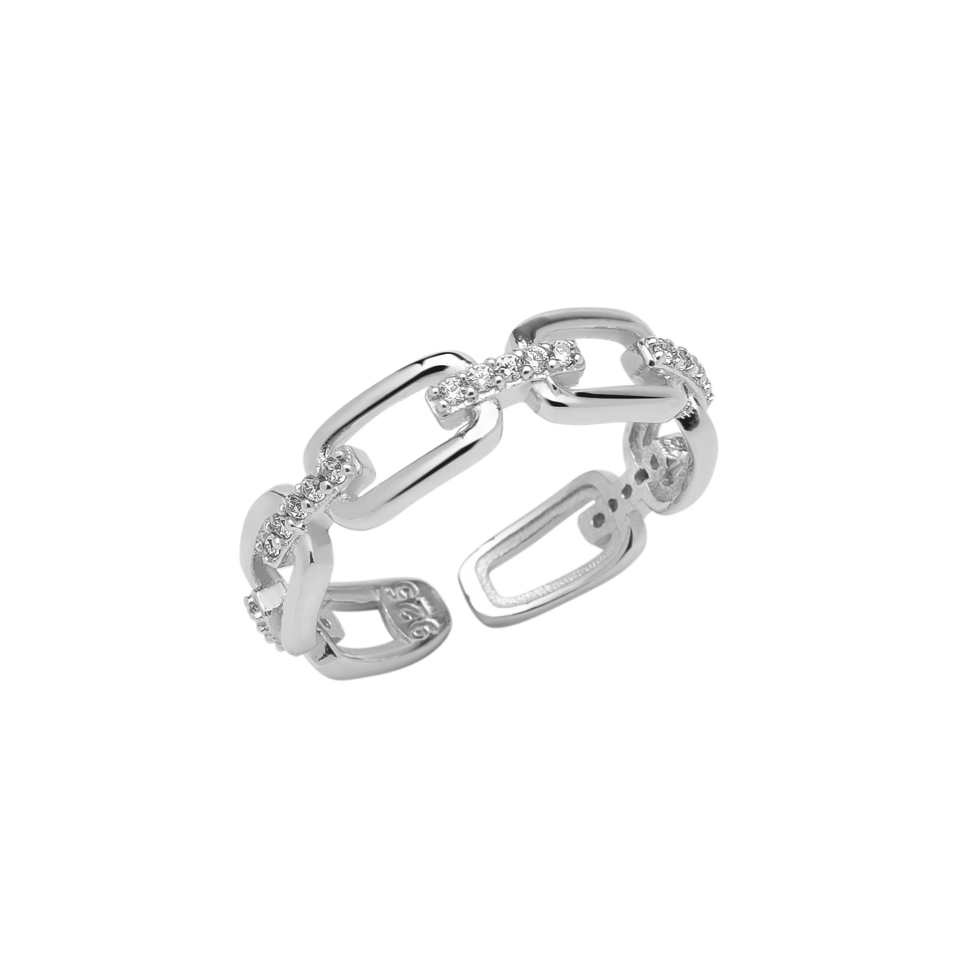 Silver Sterling Silver Pave Chain Ring, Image 1 of 8