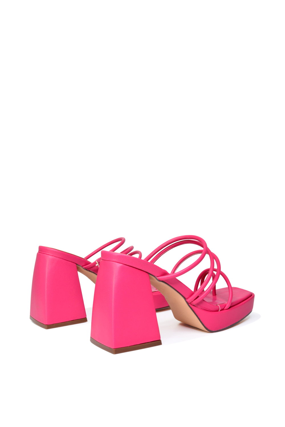 Fuchsia XY LONDON Fuchsia 'Colt' Strappy Square Toe High Block Heel Platform Mule Sandals, Image 3 of 5