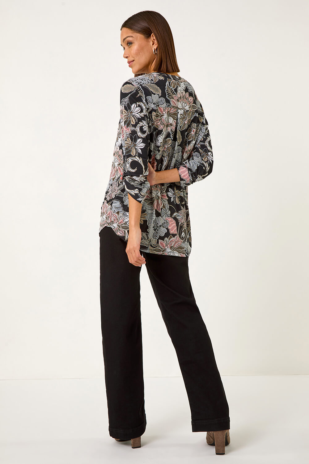 Light Pink Floral Print Pleated Shirt, Image 4 of 5