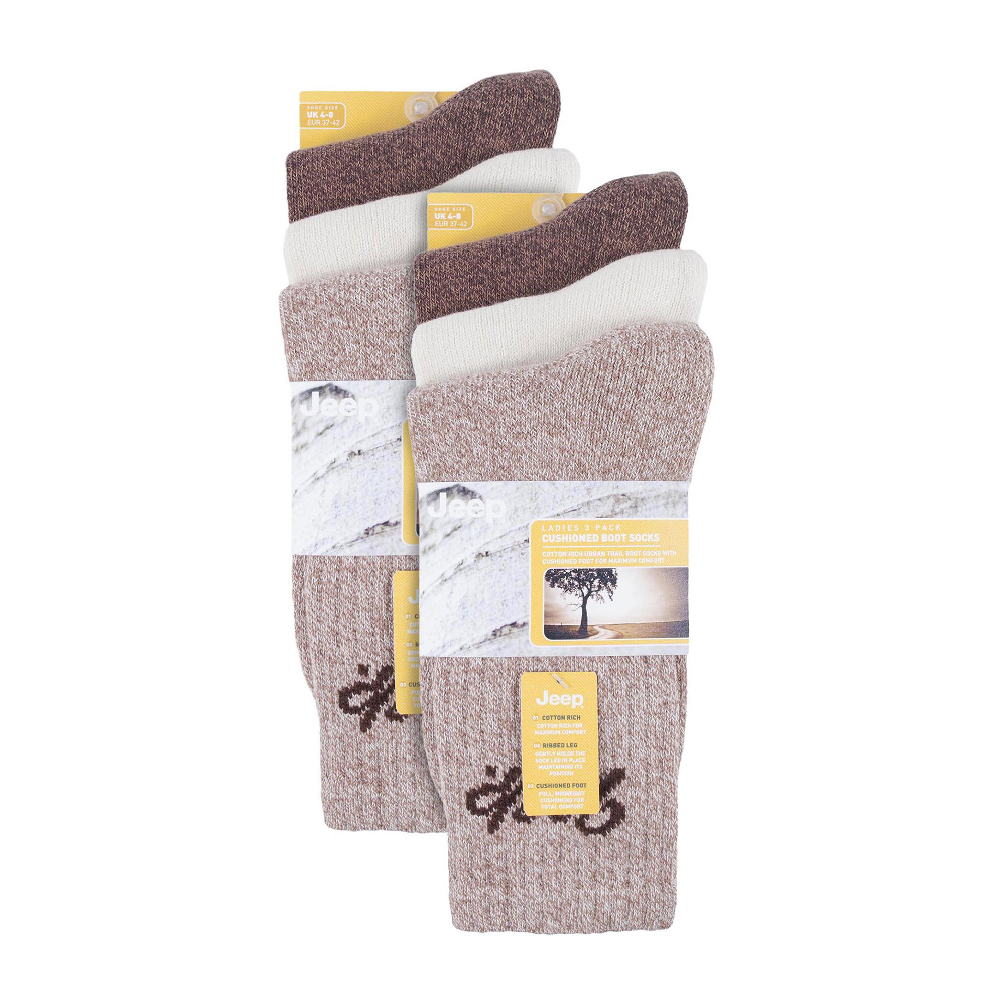 Cream 6 Pack Hiking Breathable Cotton Boot Socks, Image 3 of 3