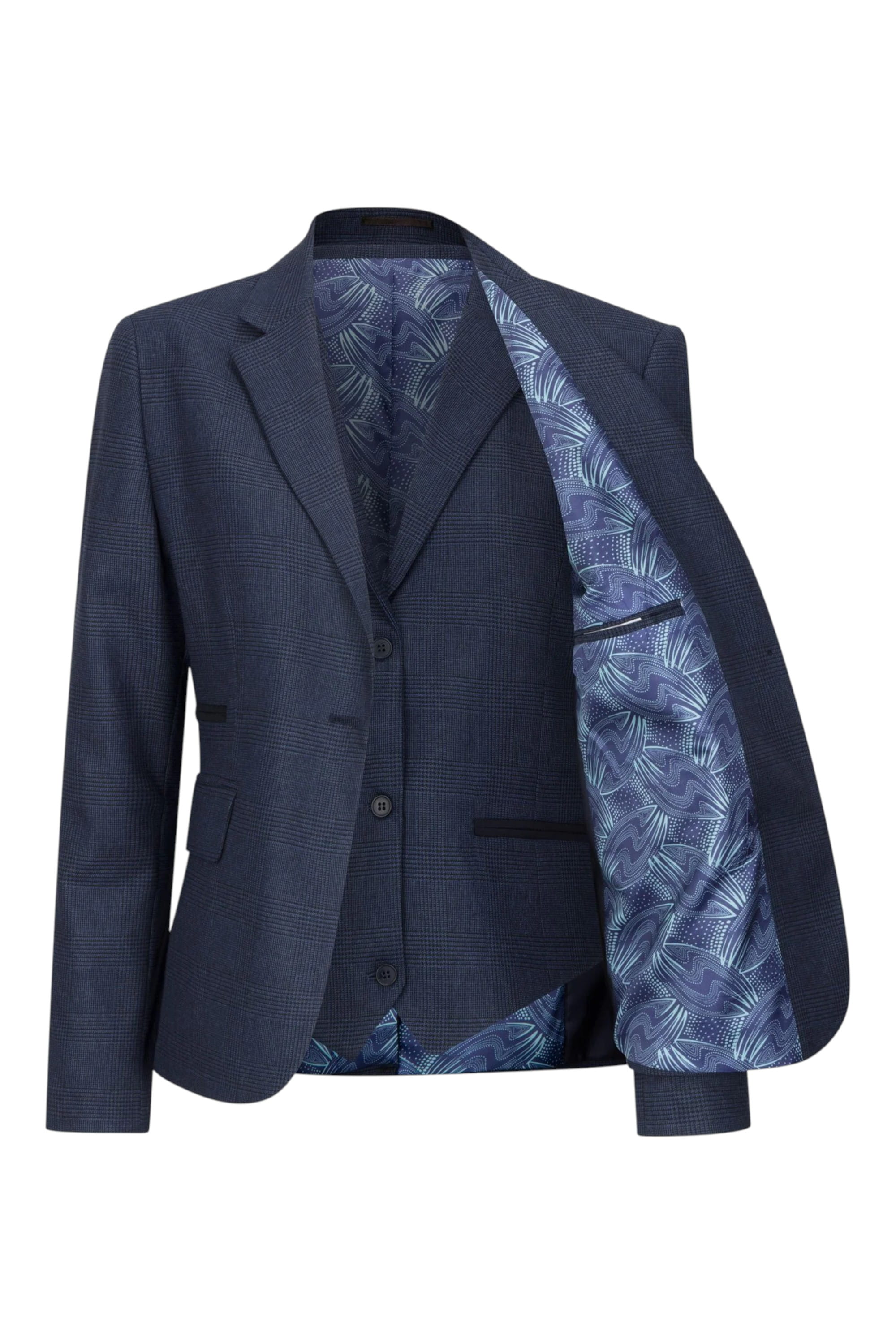 Navy Infinity Leather Navy 3 Piece in Prince of Wales Check Suit, Image 3 of 8