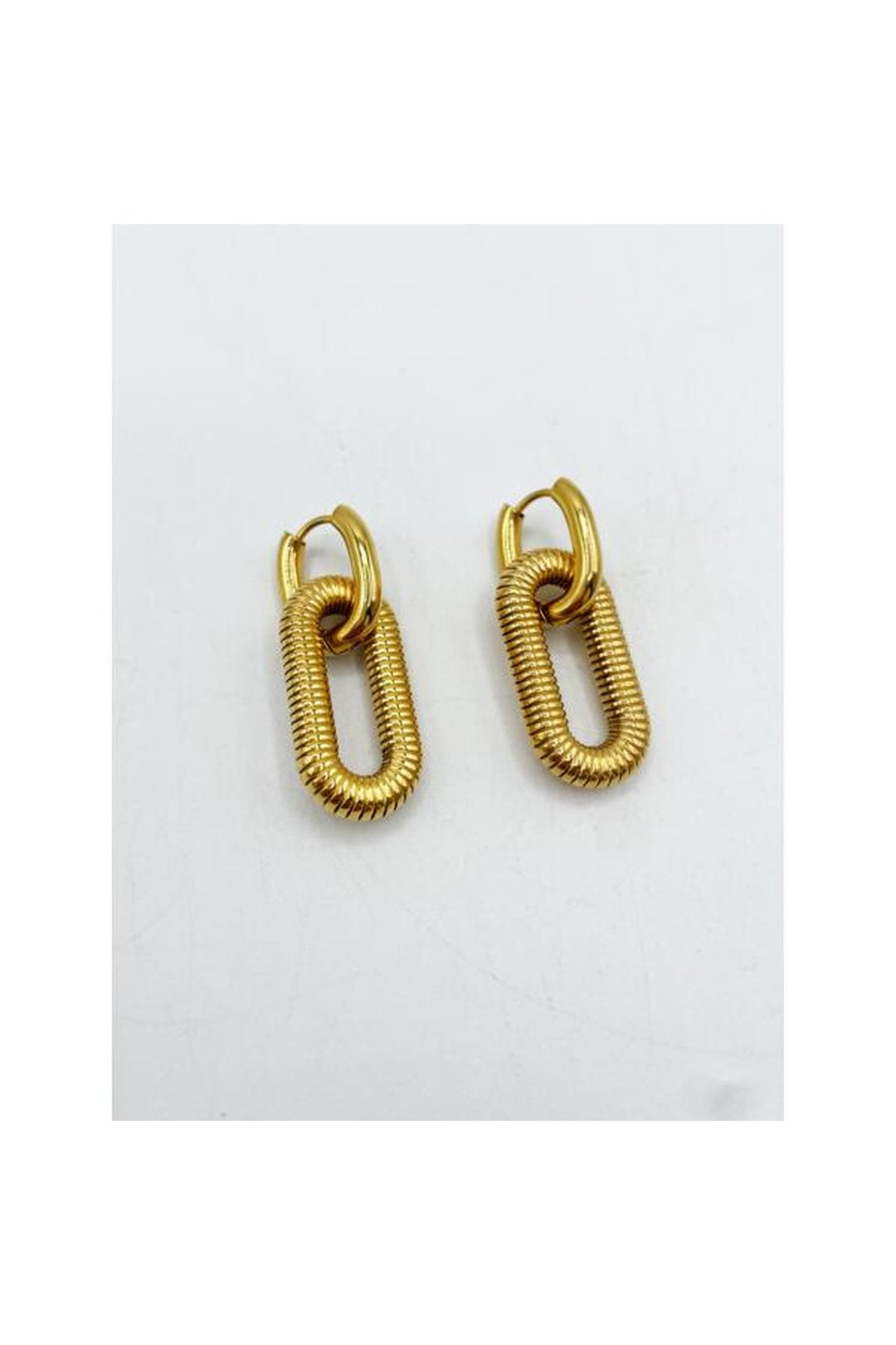 Gold Ribbed Oval Hoop Earrings, Image 1 of 4