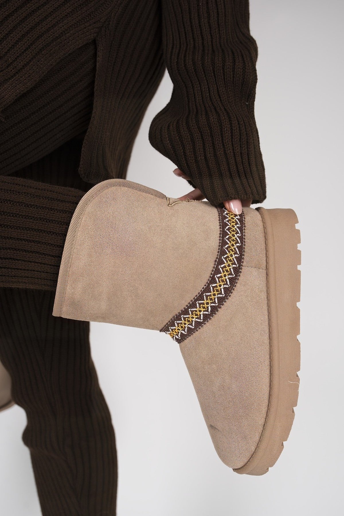 Camel Karsie Suedette Embroidered Flat Ankle Boots, Image 4 of 8