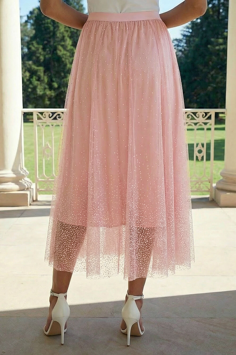 Light Pink Polka Dot Print Elasticated Mesh Skirt, Image 4 of 4