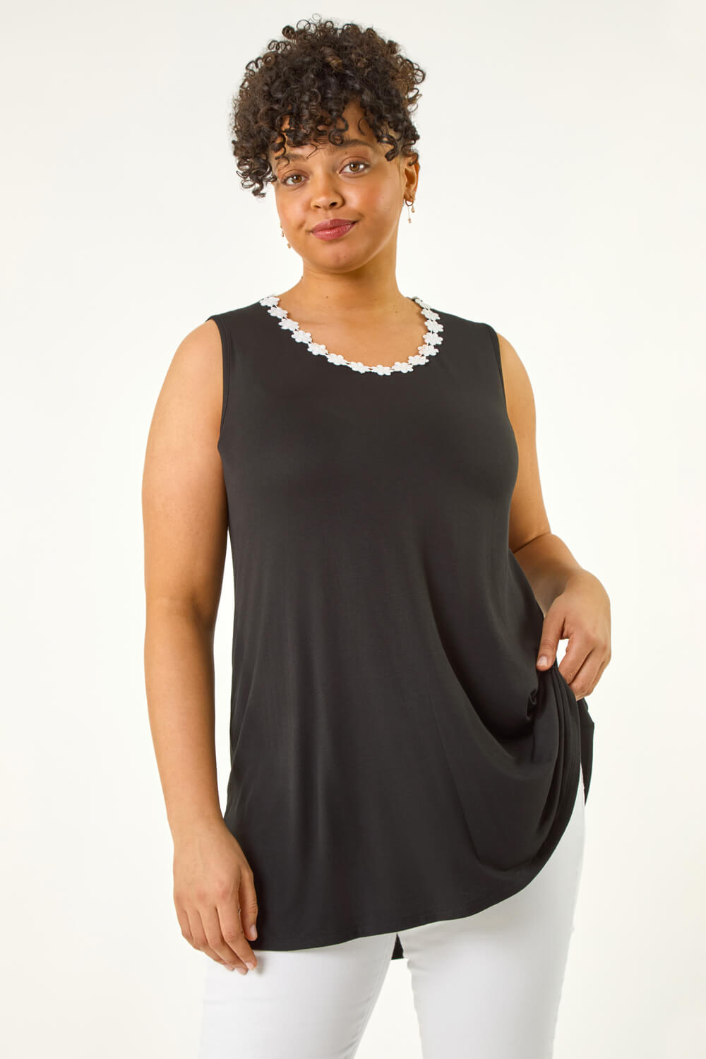 Black Curve Daisy Trim Vest Top, Image 5 of 5
