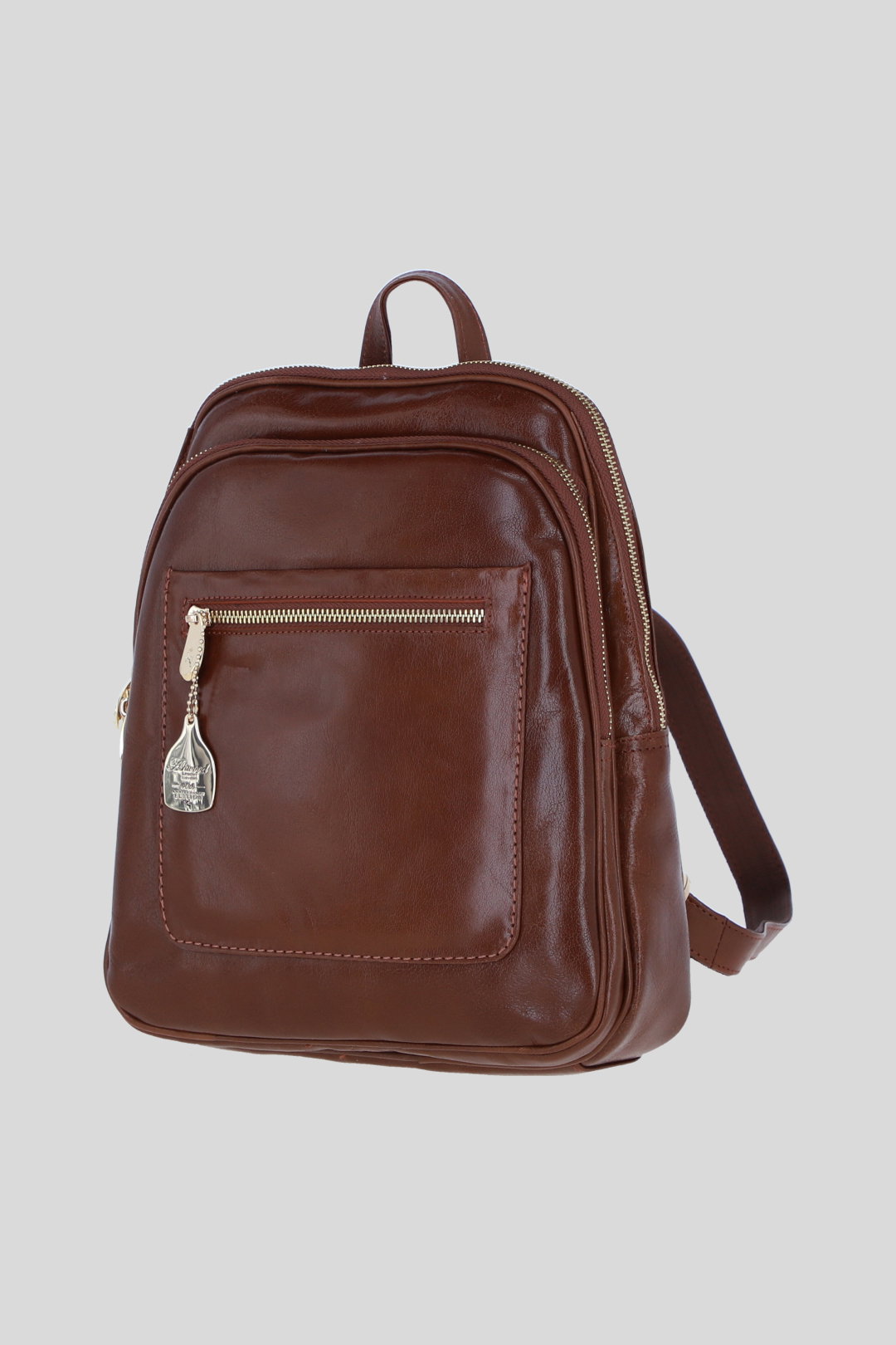 Tan Real Leather Backpack with Multiple Pockets and Gold-Tone Hardware, Image 2 of 4