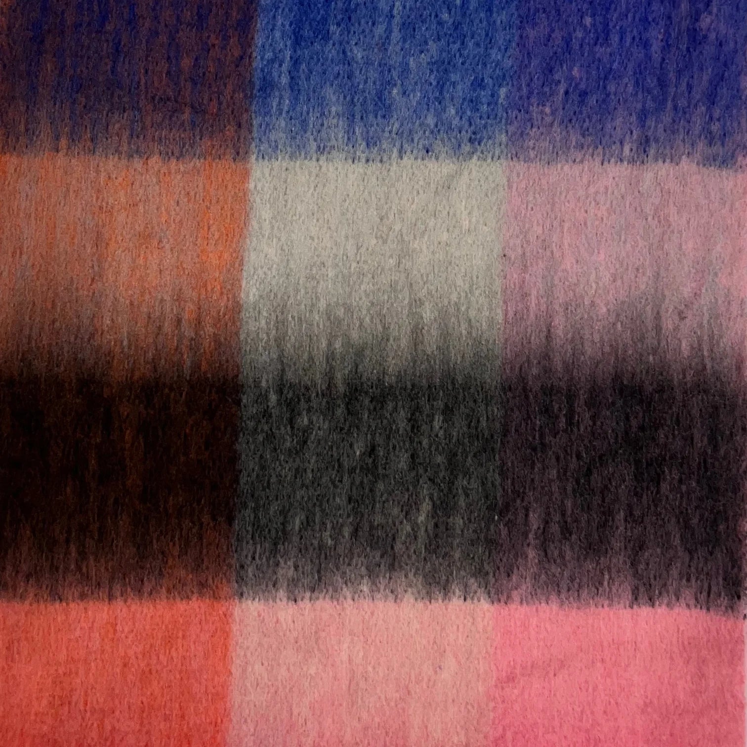 Multi Soft Chunky Checked Scarf with Tassels in Blue Berry, Image 3 of 4