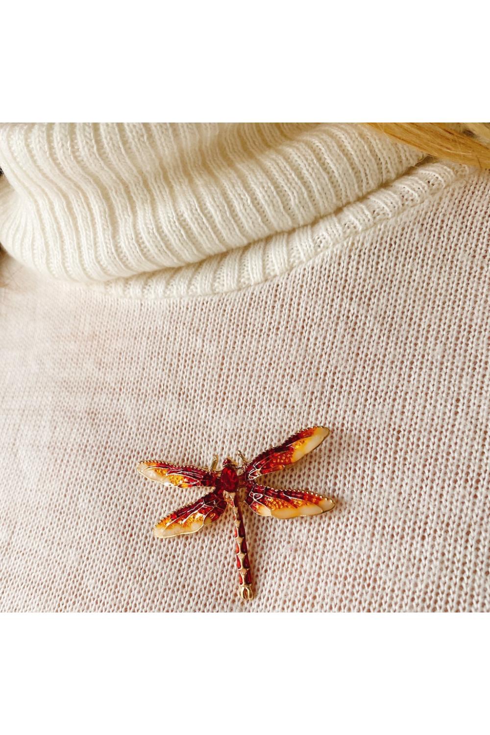 Red Dragonfly Brooch in Enamel with Crystal, Image 1 of 2