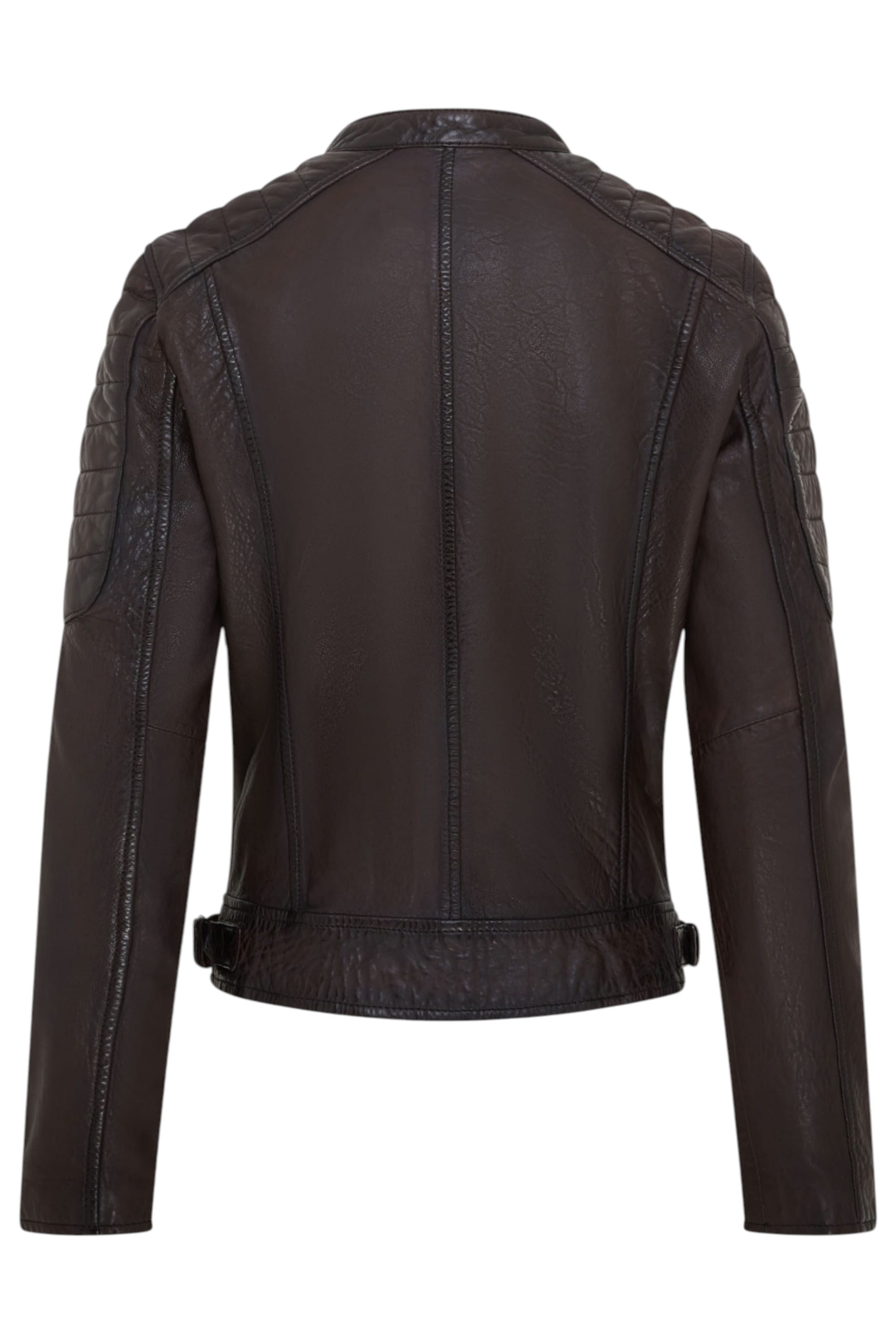 Dark Brown Quilted Leather Biker Jacket-Horten, Image 4 of 6