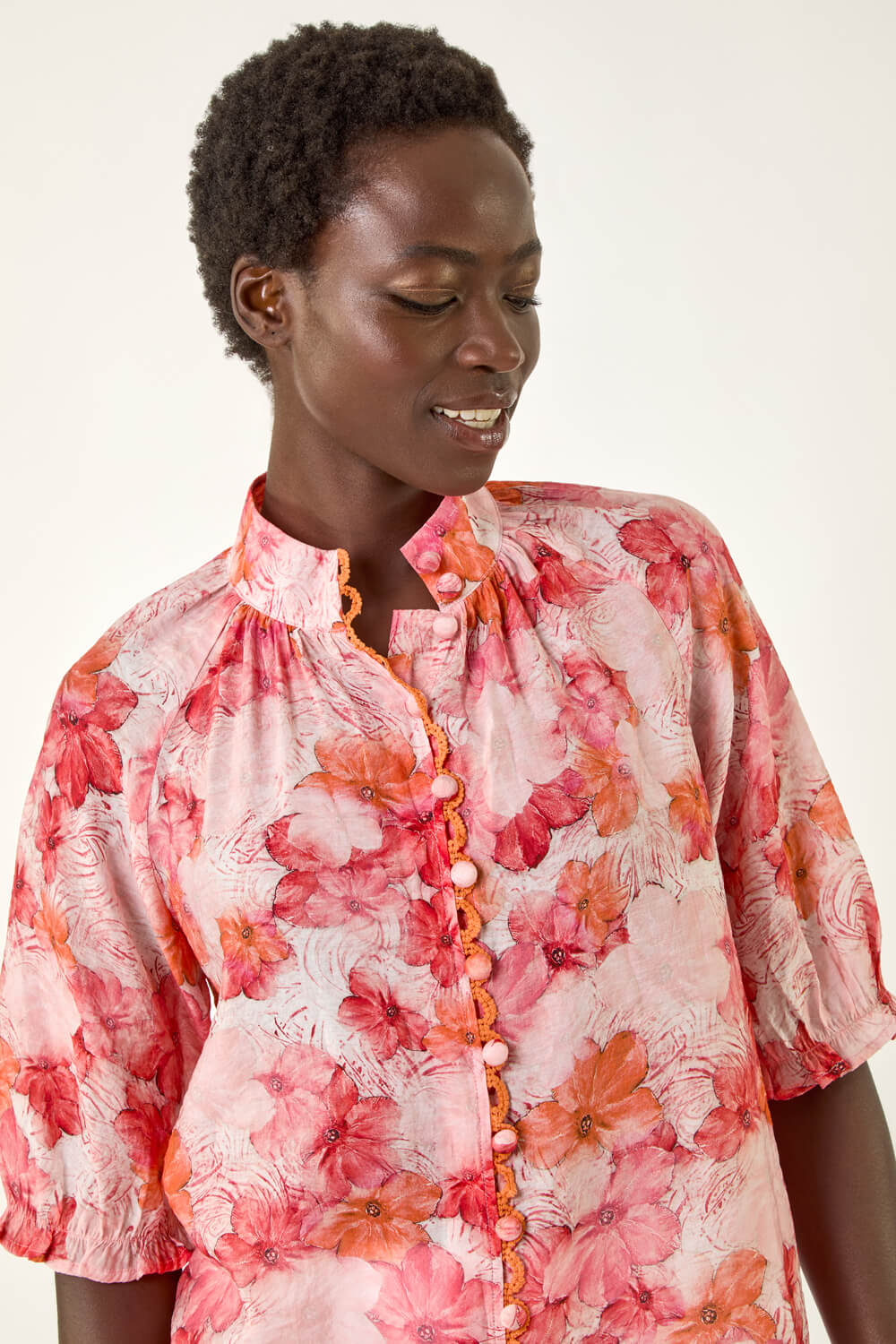 CORAL Floral Print Button Up Detail Blouse, Image 5 of 5
