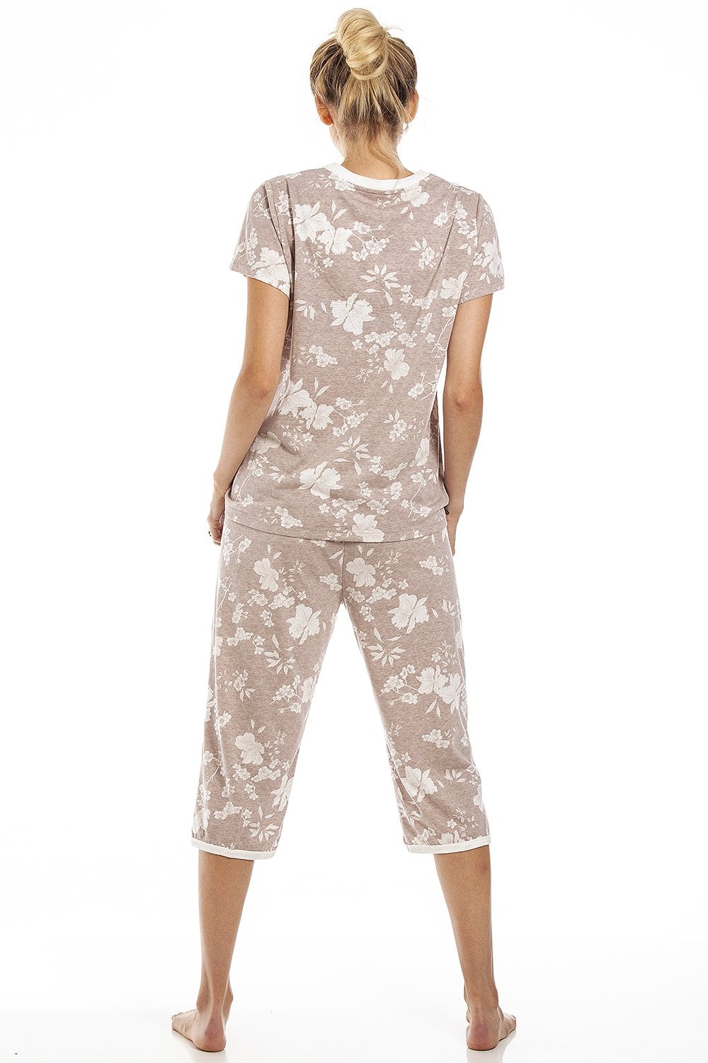 Beige Camille Lingerie Beige Lightweight Floral Capri Pyjama Set, Image 4 of 5