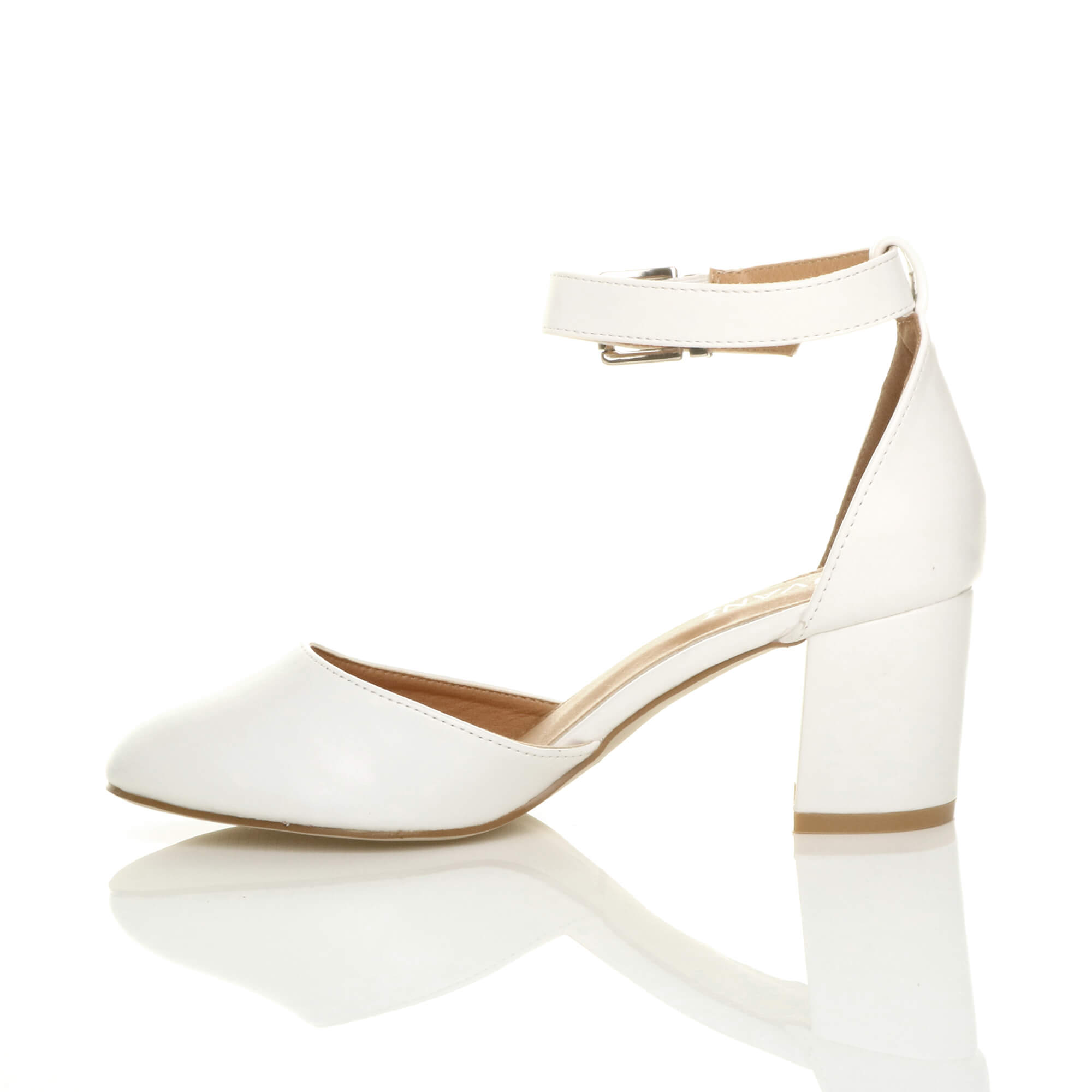 White AJVANI White Mid Block Heel Ankle Strap 2 Part Heels, Image 3 of 6