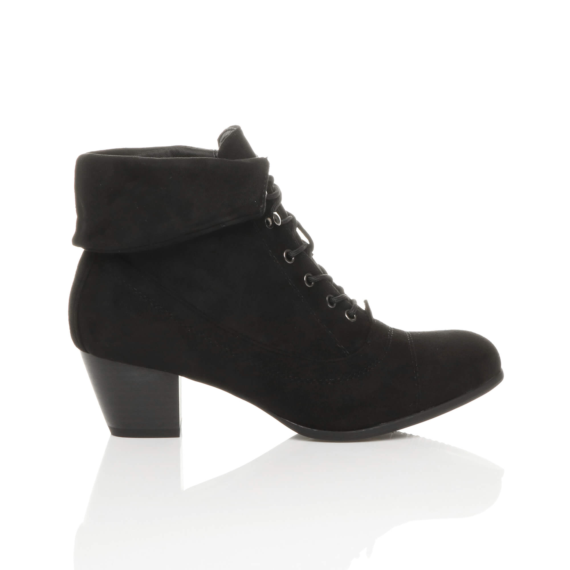 Black AJVANI Black Mid Cuban Heel Pixie Granny Ankle Boots, Image 2 of 7