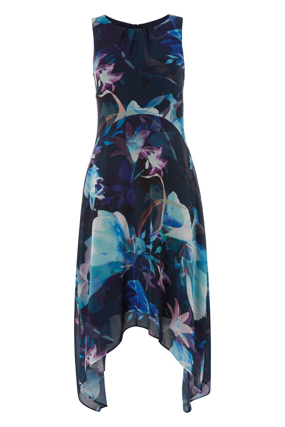 Navy Chiffon Hanky Hem Dress, Image 5 of 4