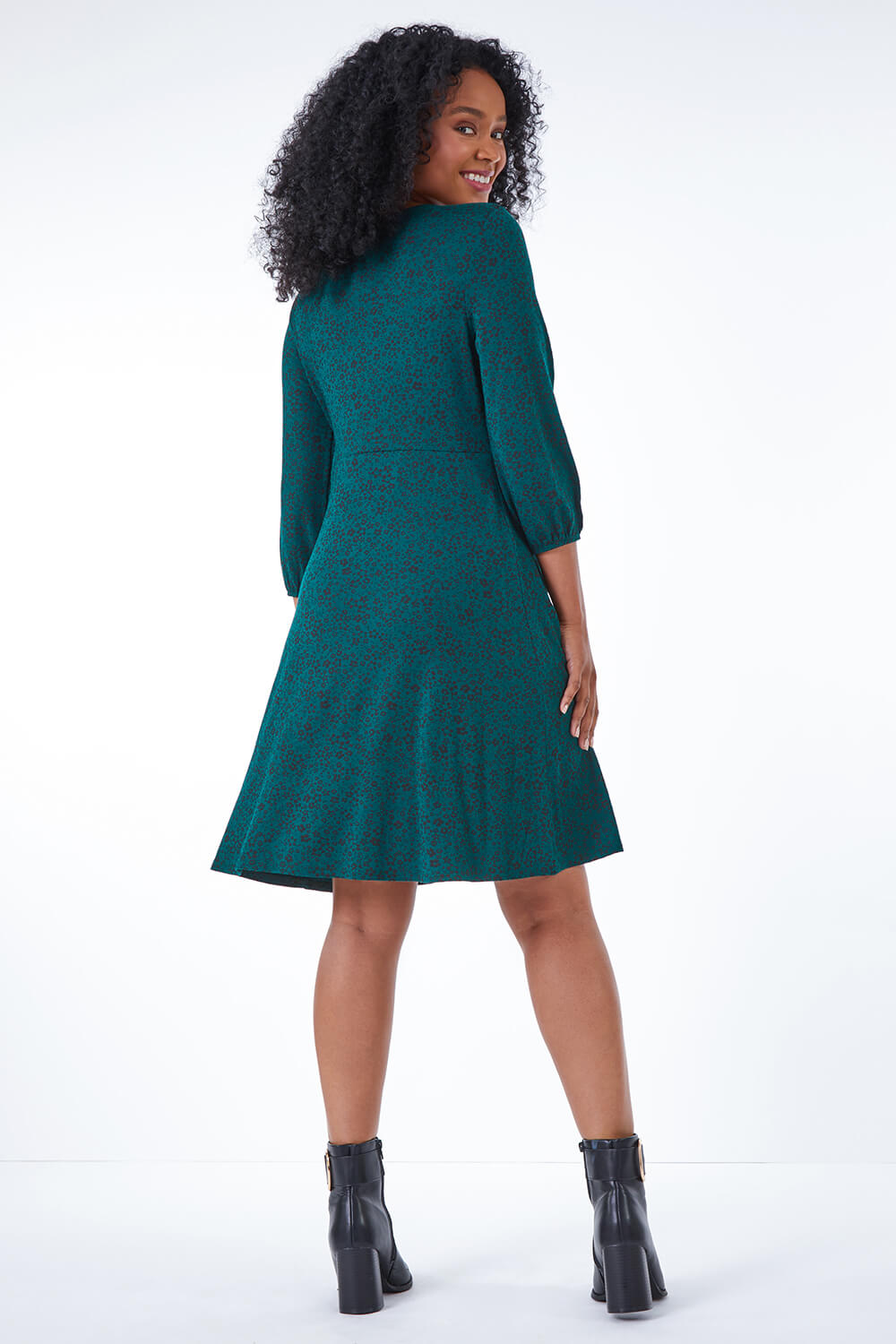 Petite Keyhole Detail Stretch Jersey Dress in Dark Green | Roman UK