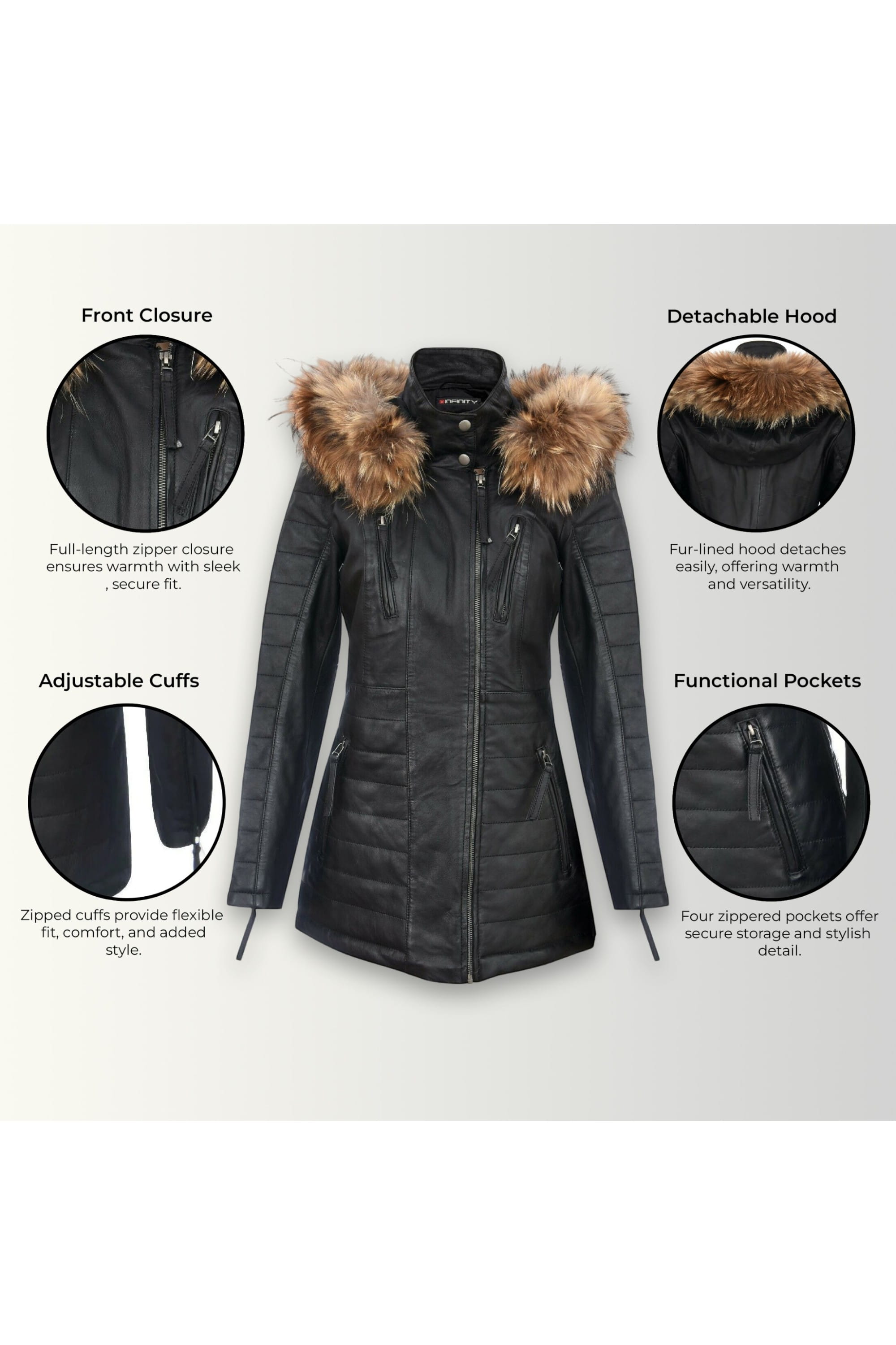 Charcoal Quilted Leather Parka Jacket-Winton, Image 3 of 5